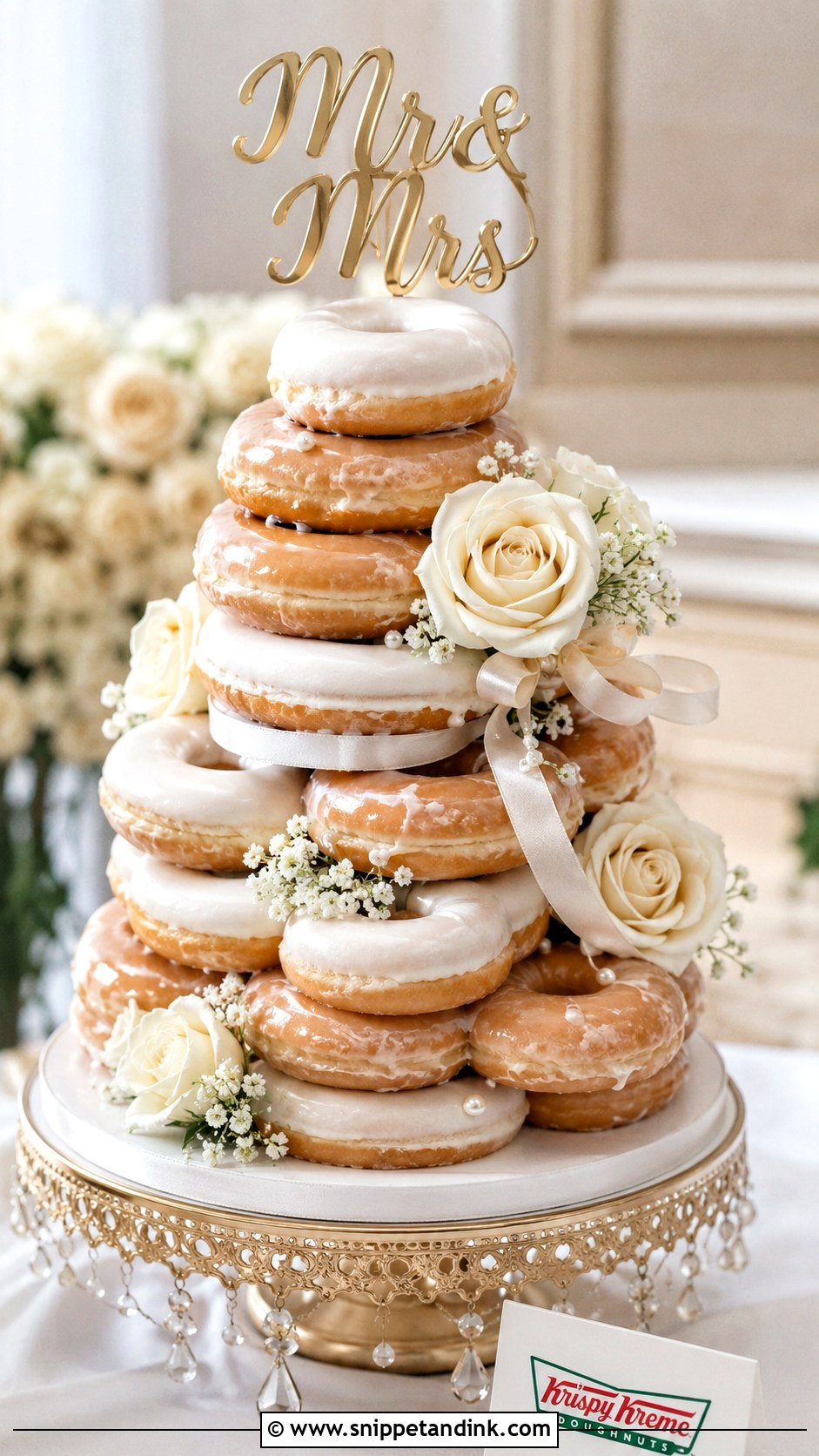 Krispy Kreme Wedding Cake With Gold Accents - Snippet and Ink - 20 Krispy Kreme Wedding Cake Ideas