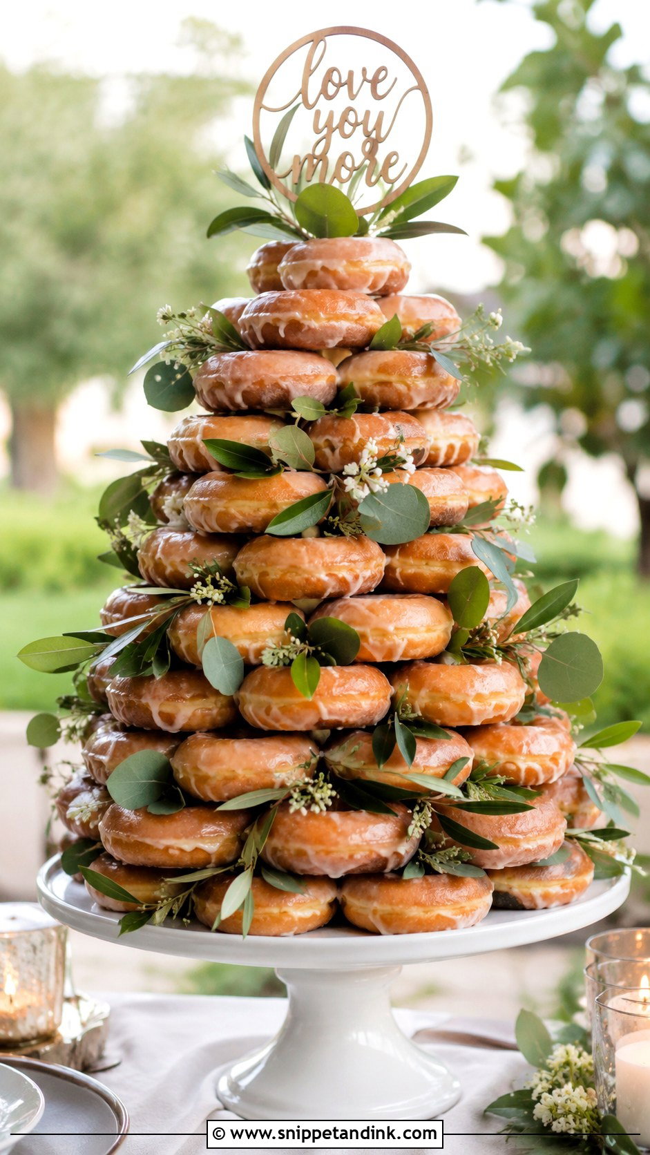 Krispy Kreme Wedding Cake With Greenery - Snippet and Ink - 20 Krispy Kreme Wedding Cake Ideas