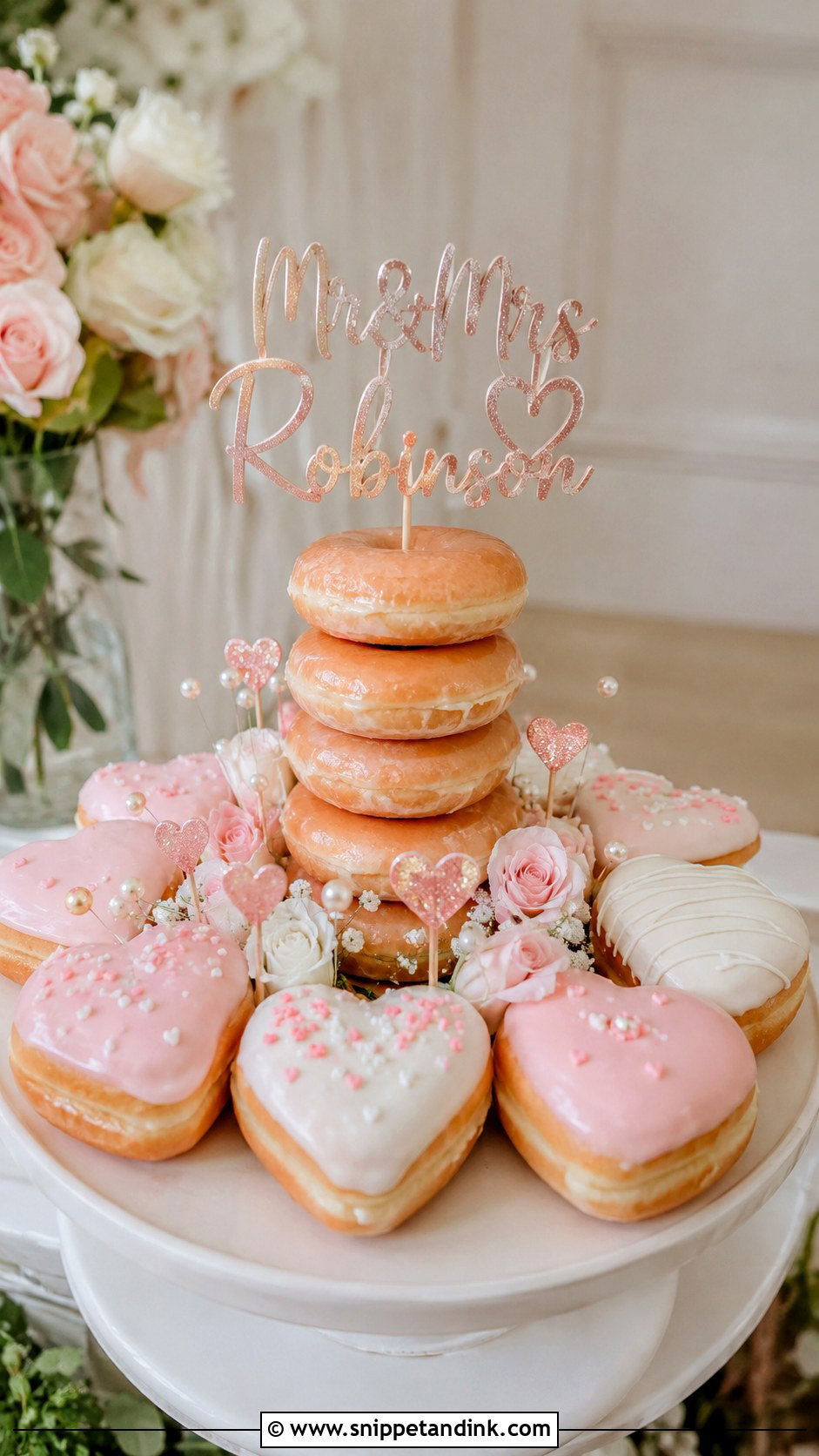Krispy Kreme Wedding Cake With Heart Donuts - Snippet and Ink - 20 Krispy Kreme Wedding Cake Ideas