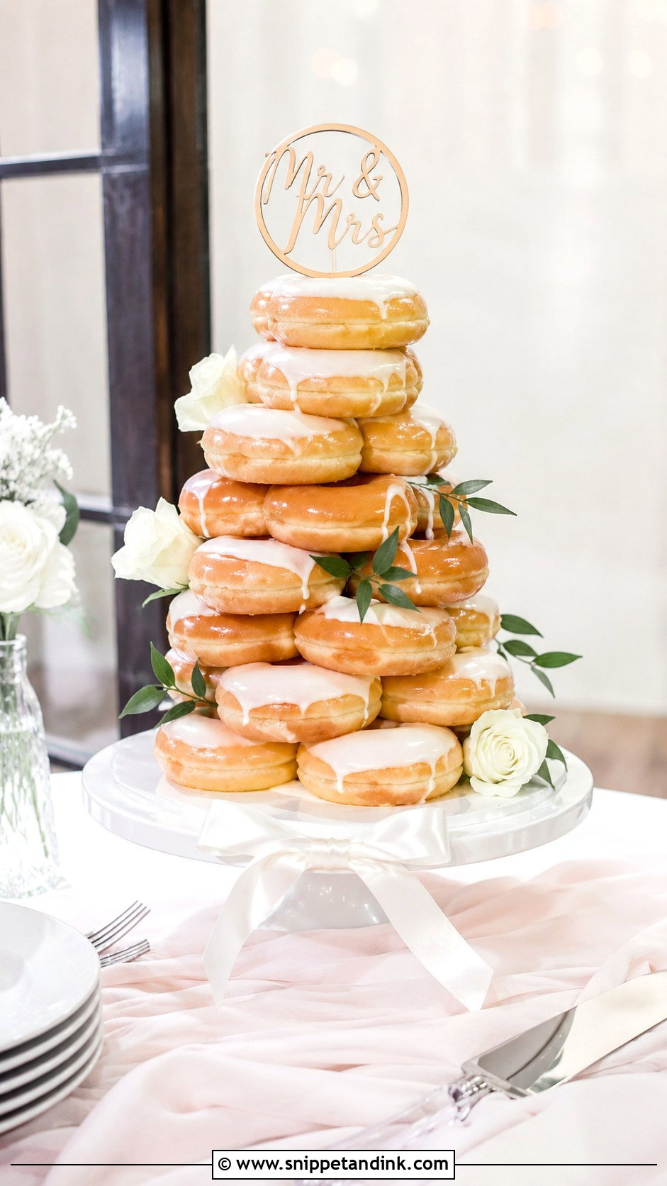 Krispy Kreme Wedding Cake With Small Donut Stack - Snippet and Ink - 20 Krispy Kreme Wedding Cake Ideas