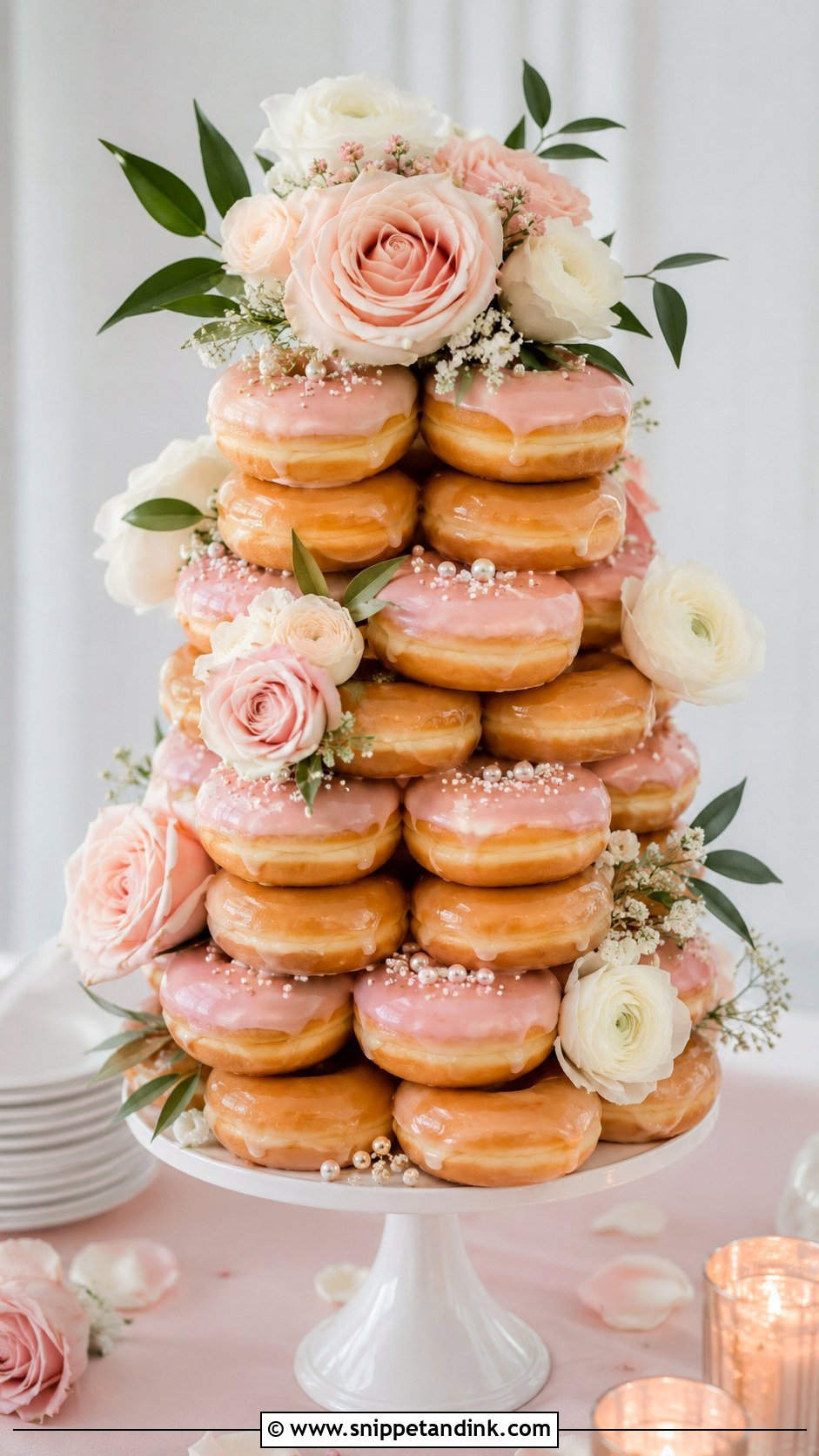 Krispy Kreme Wedding Cake With Strawberry Donuts - Snippet and Ink - 20 Krispy Kreme Wedding Cake Ideas