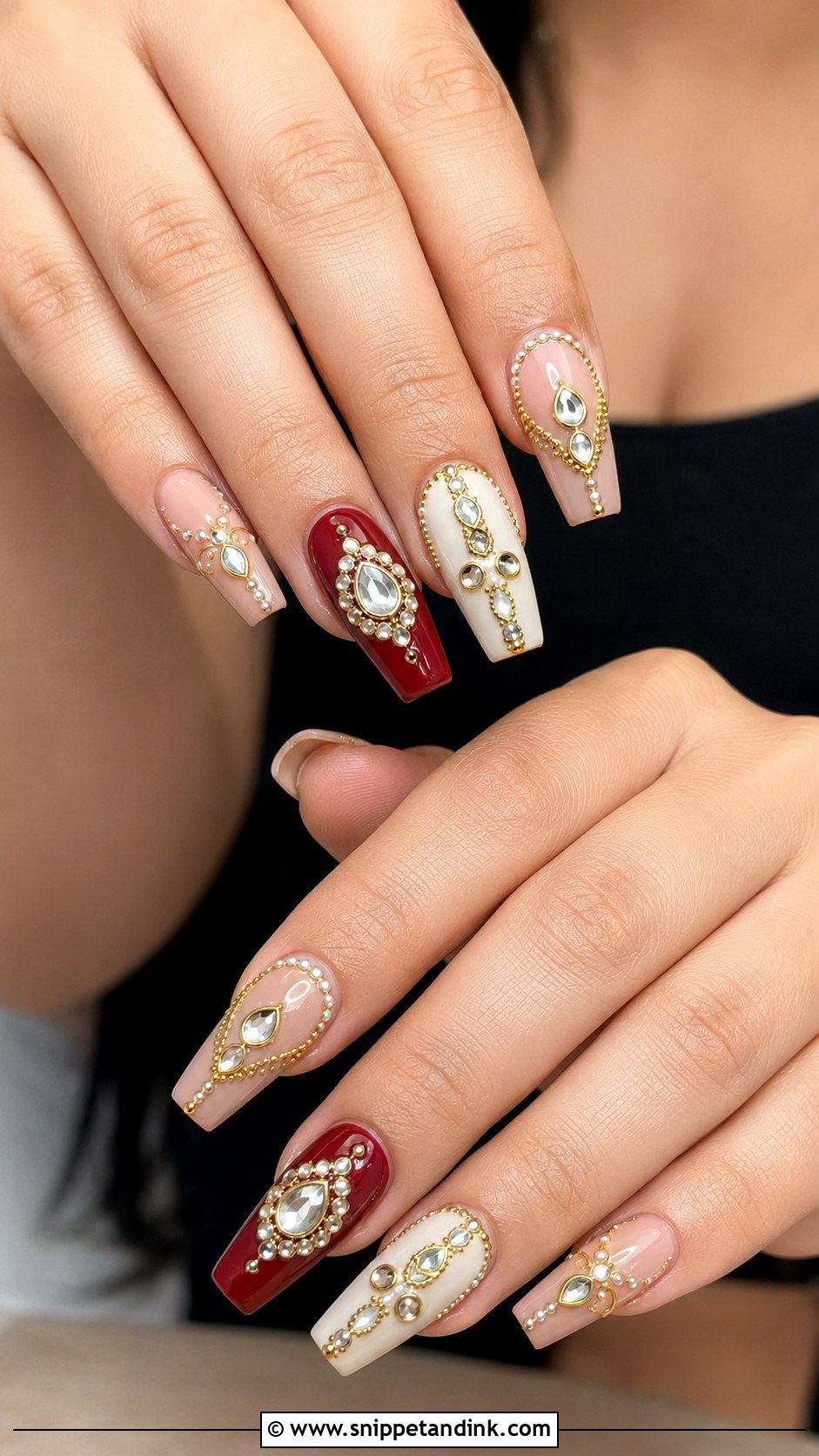 Kundan Inspired Bridal Nails - Snippet and Ink - 30 Bridal Nails Wedding Indian
