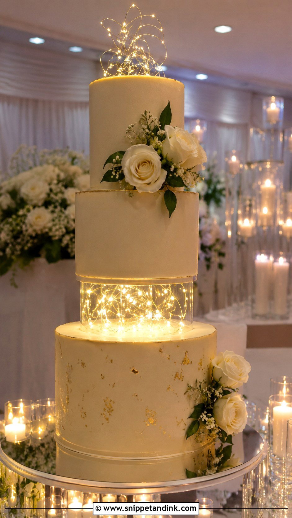LED Wedding Cake With Acrylic Separator - Snippet and Ink - 20 Wedding Cake Acrylic Separator Ideas