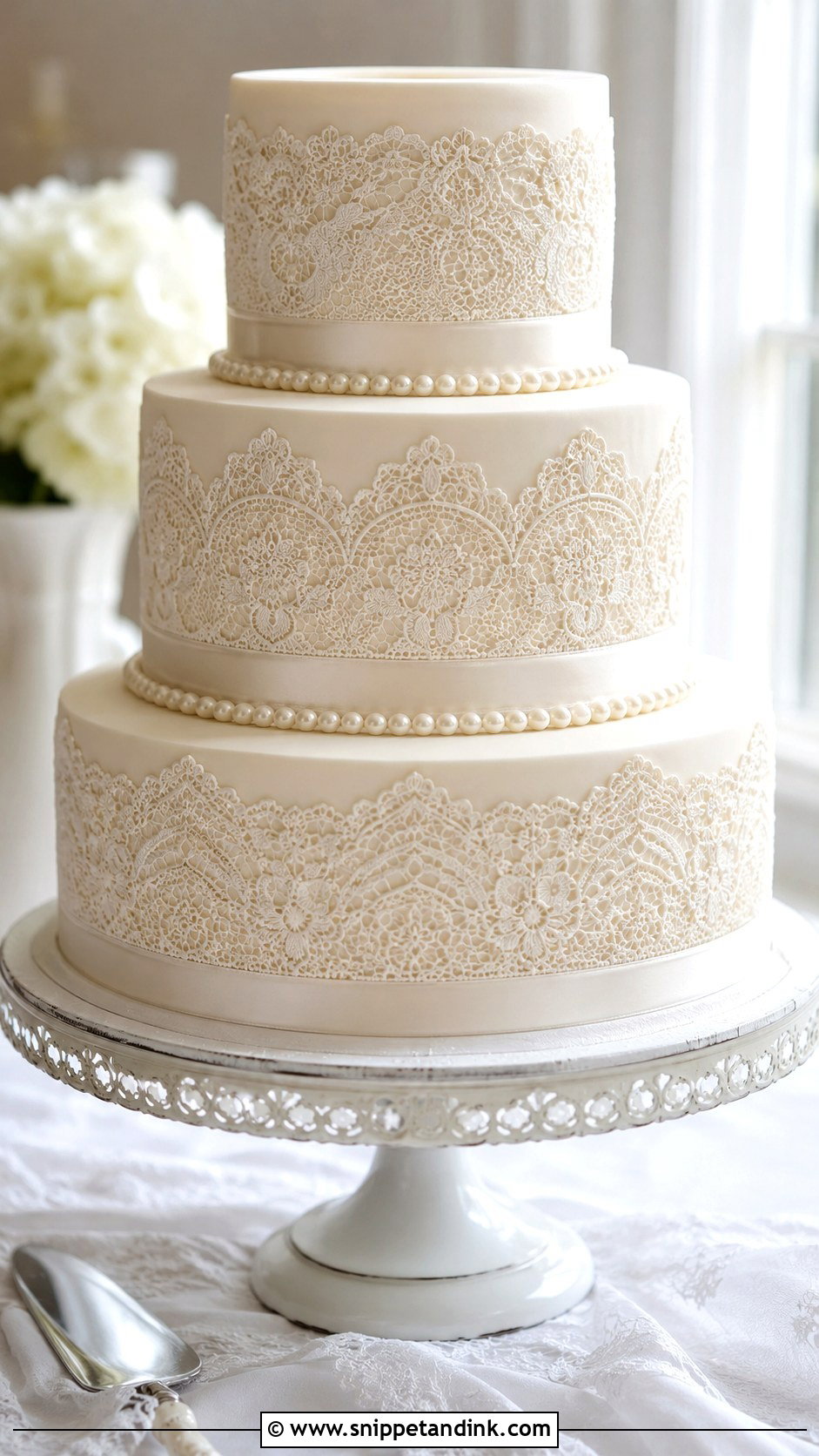 Lace 3 Tier Wedding Cake No Flowers - Snippet and Ink - 20 3 Tier Wedding Cake No Flowers