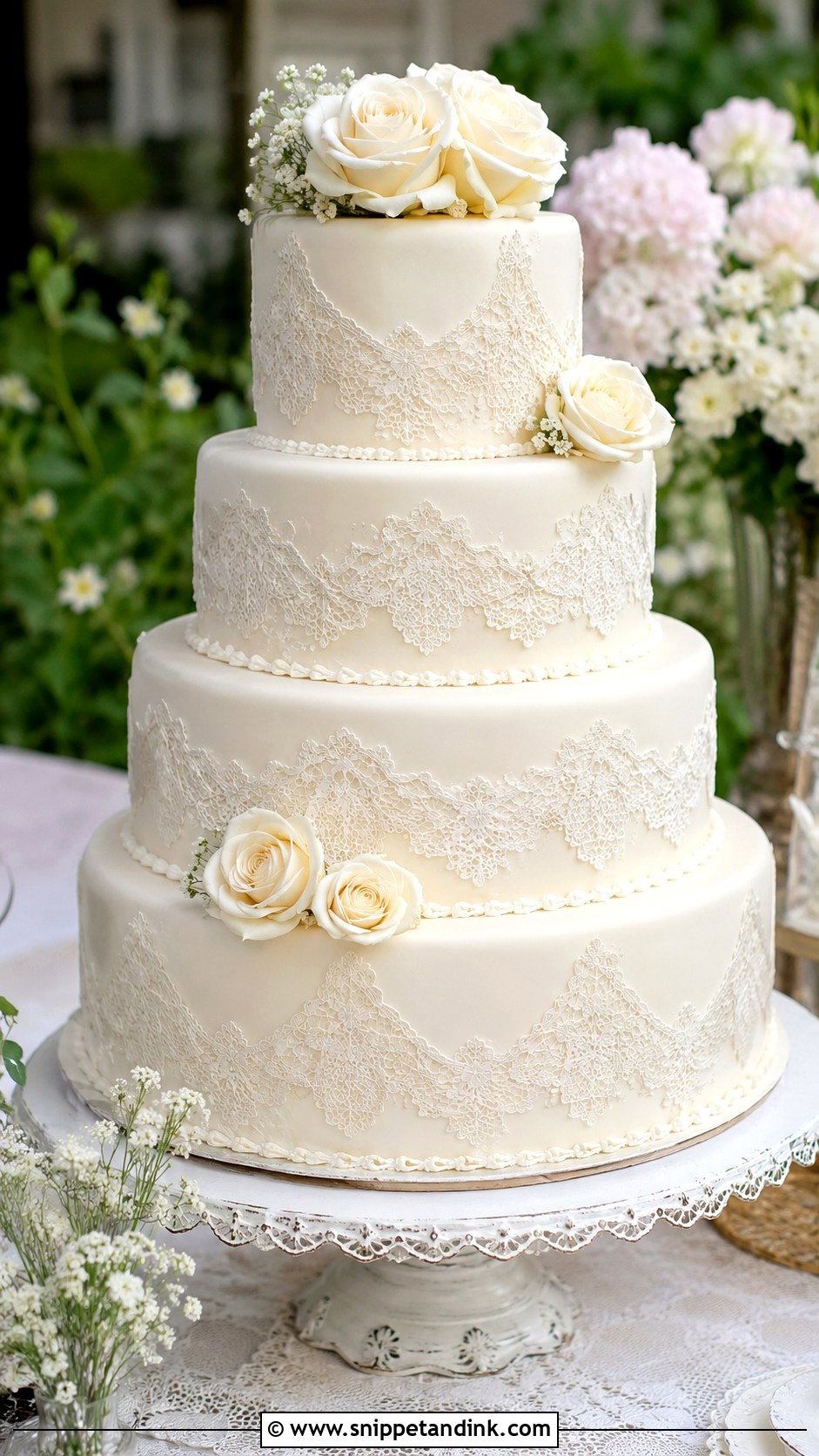 Lace 4 Tier Wedding Cake - Snippet and Ink - 20 Elegant 4 Tier Wedding Cakes