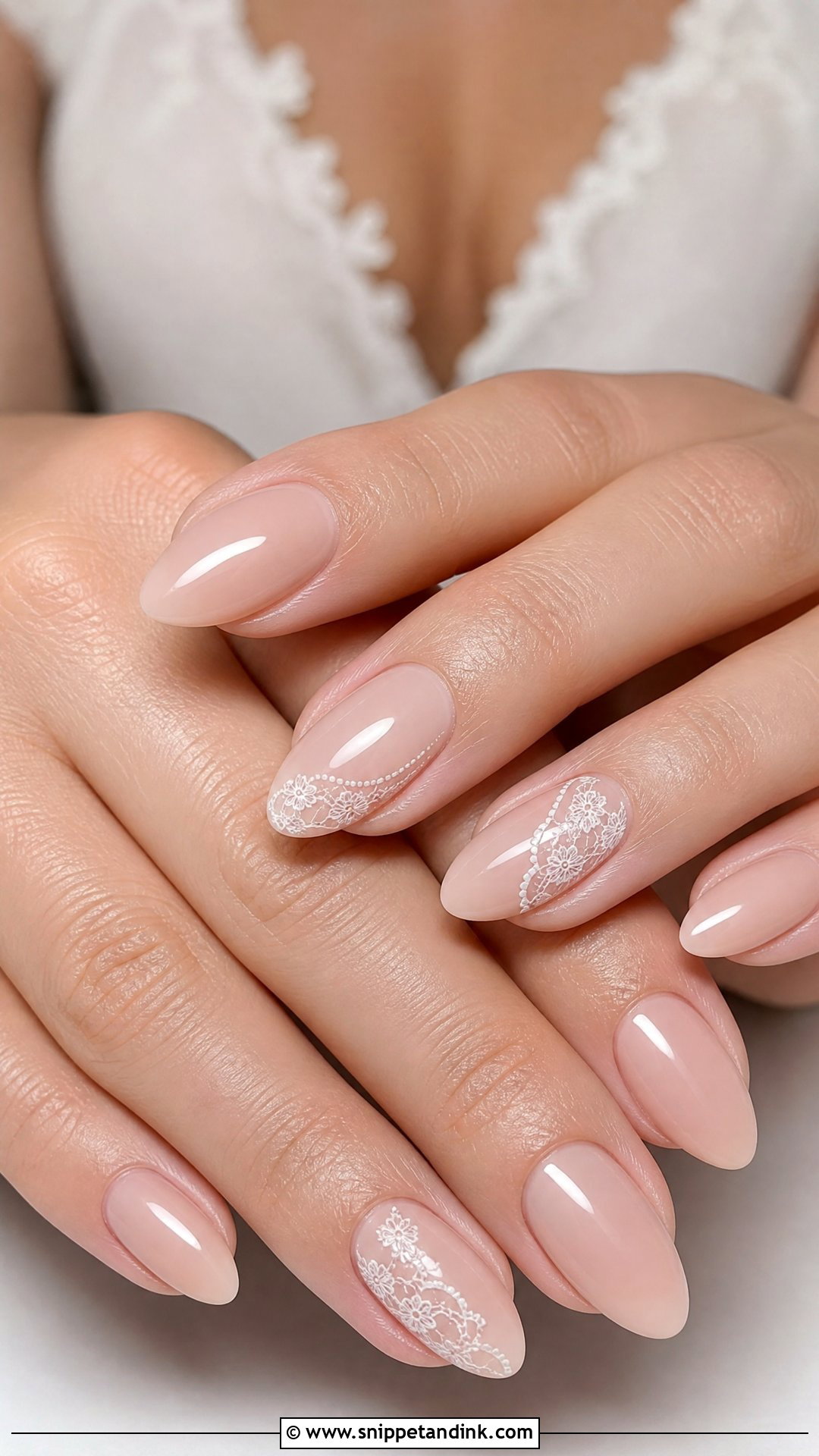 Lace Accent Wedding Nails - Snippet and Ink - 20 Simple Elegant Wedding Nails