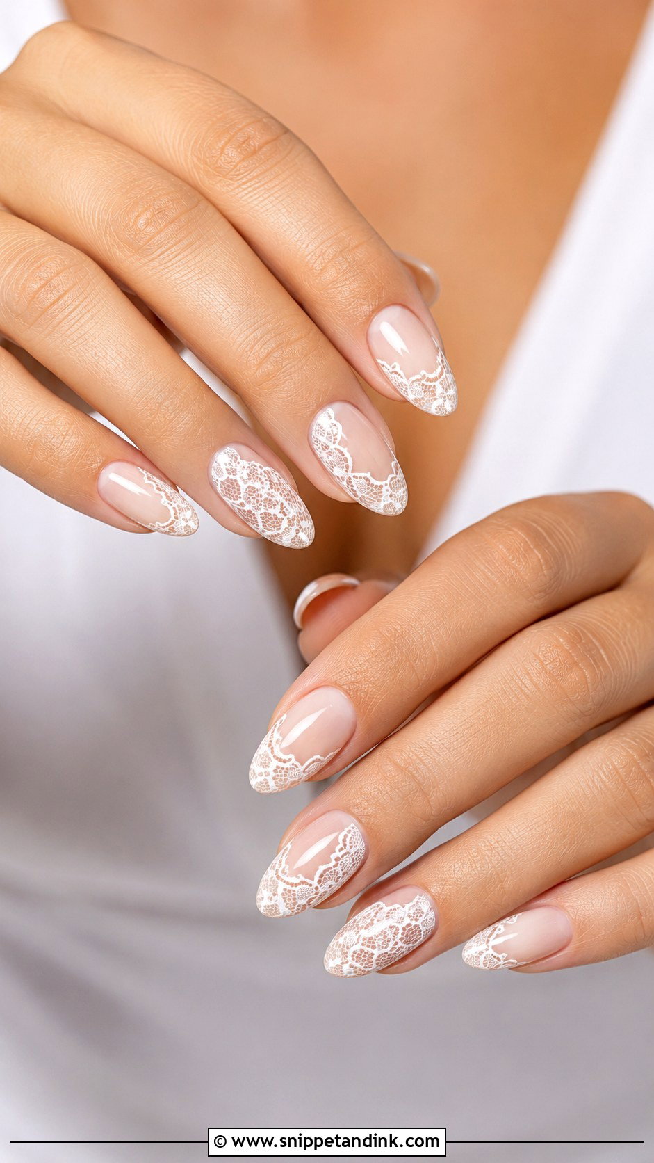 Lace Acrylic Almond Wedding Nails - Snippet and Ink - 20 Acrylic Almond Wedding Nails for Bride