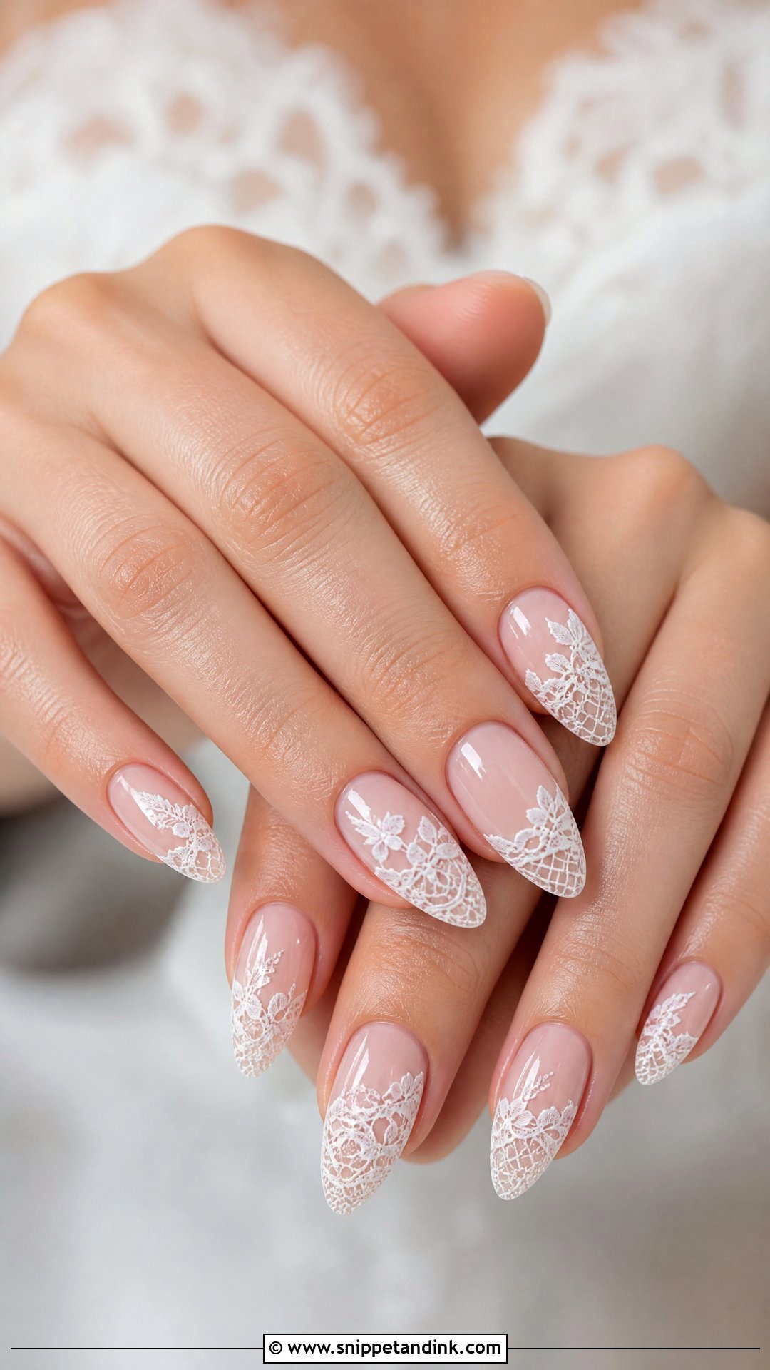 Lace Almond Bridal Nails - Snippet and Ink - 25 Almond Bridal Nails