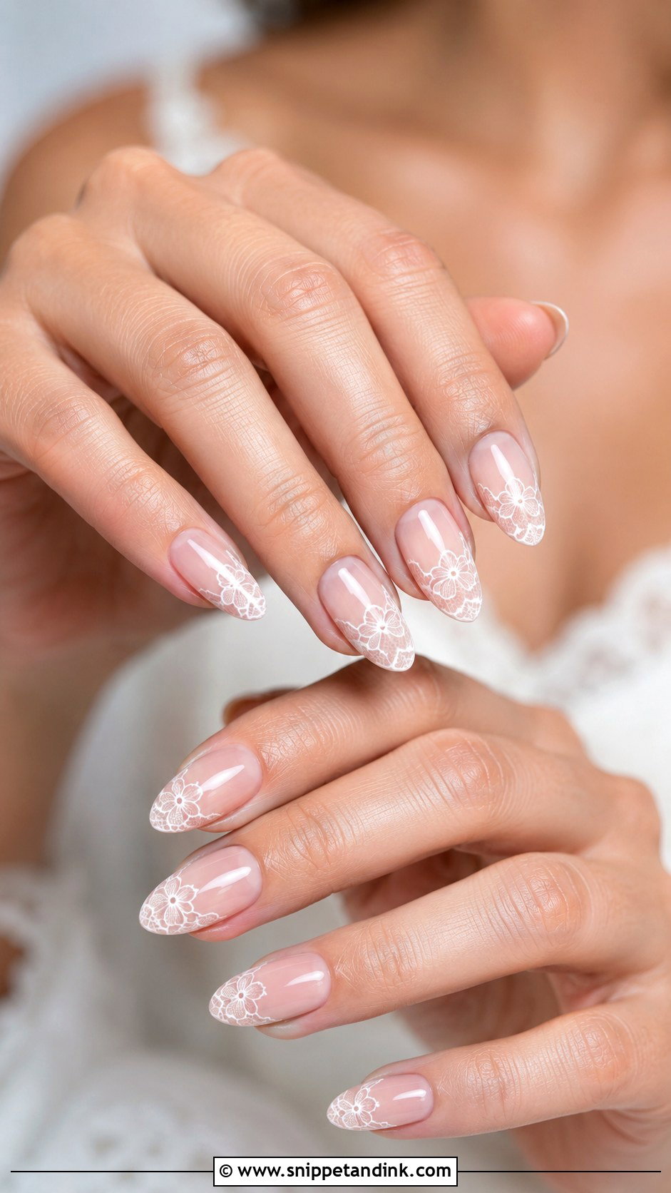 Lace Almond Wedding Nails - Snippet and Ink - 20 Almond Wedding Nail Inspo for Bride Ideas