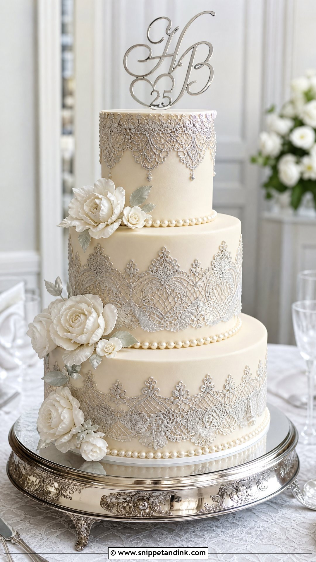 Lace Anniversary Cake - Snippet and Ink - 25 25th Wedding Anniversary Cakes