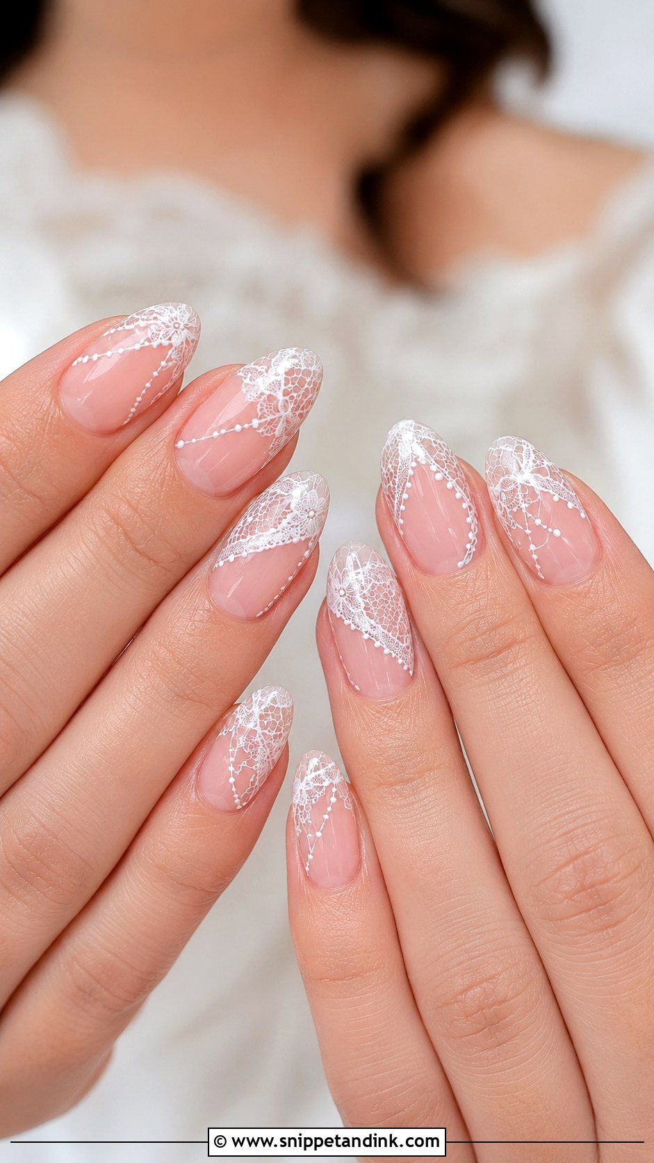 Lace Bridal Acrylic Nails - Snippet and Ink - 20 Bridal Acrylic Nails