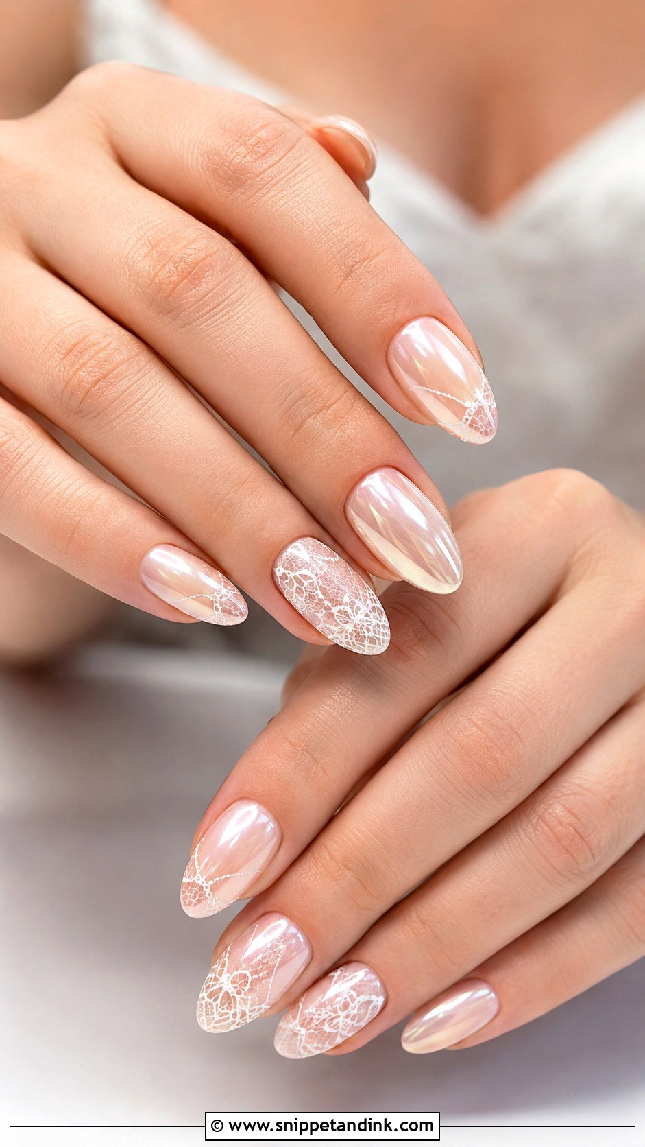 Lace Bridal Chrome Nails - Snippet and Ink - 20 Bridal Chrome Nails