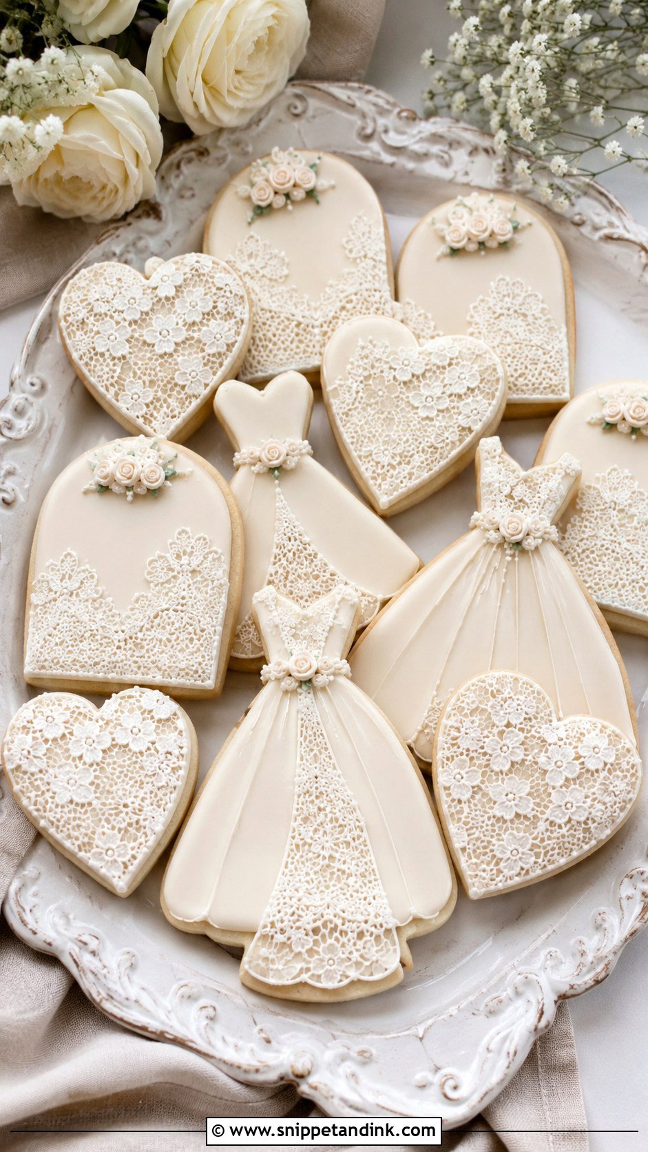 Lace Bridal Cookies - Snippet and Ink - 20 Bridal Cookies