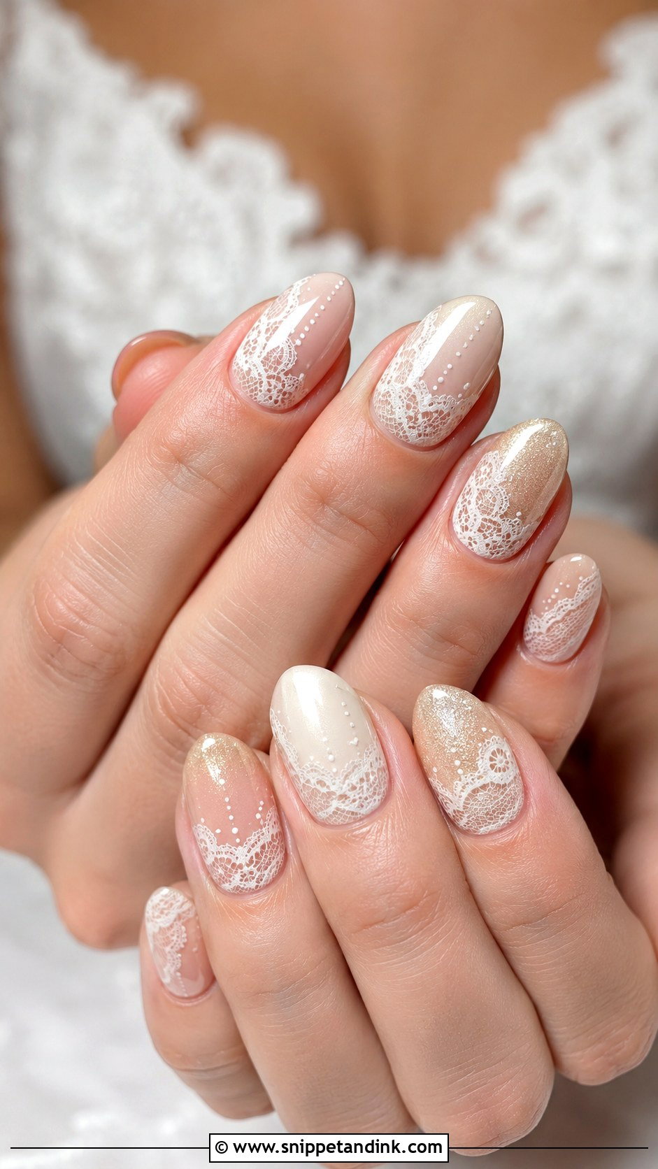 Lace Bridal Nails With Gold - Snippet and Ink - 20 Lace Bridal Nails