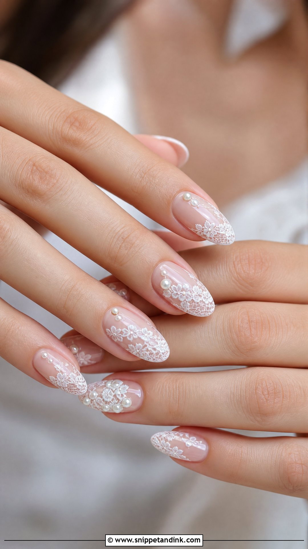 Lace Bridal Nails With Pearls - Snippet and Ink - 25 Bridal Nails with Pearls