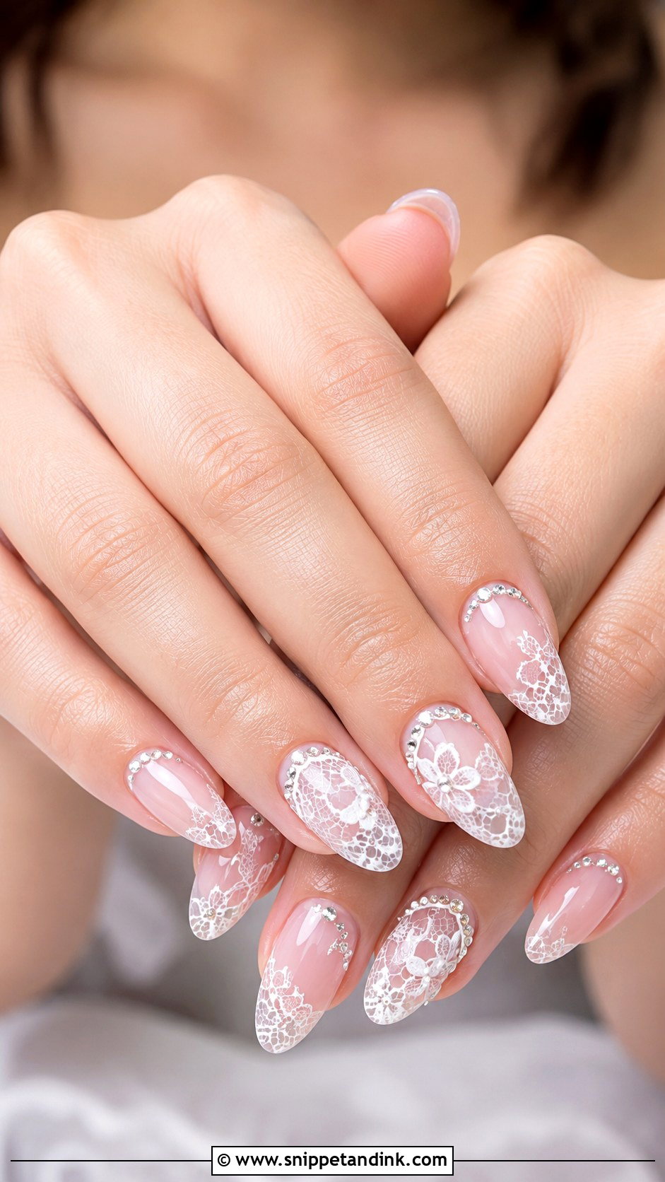 Lace Bridal Nails With Rhinestones - Snippet and Ink - 20 Lace Bridal Nails