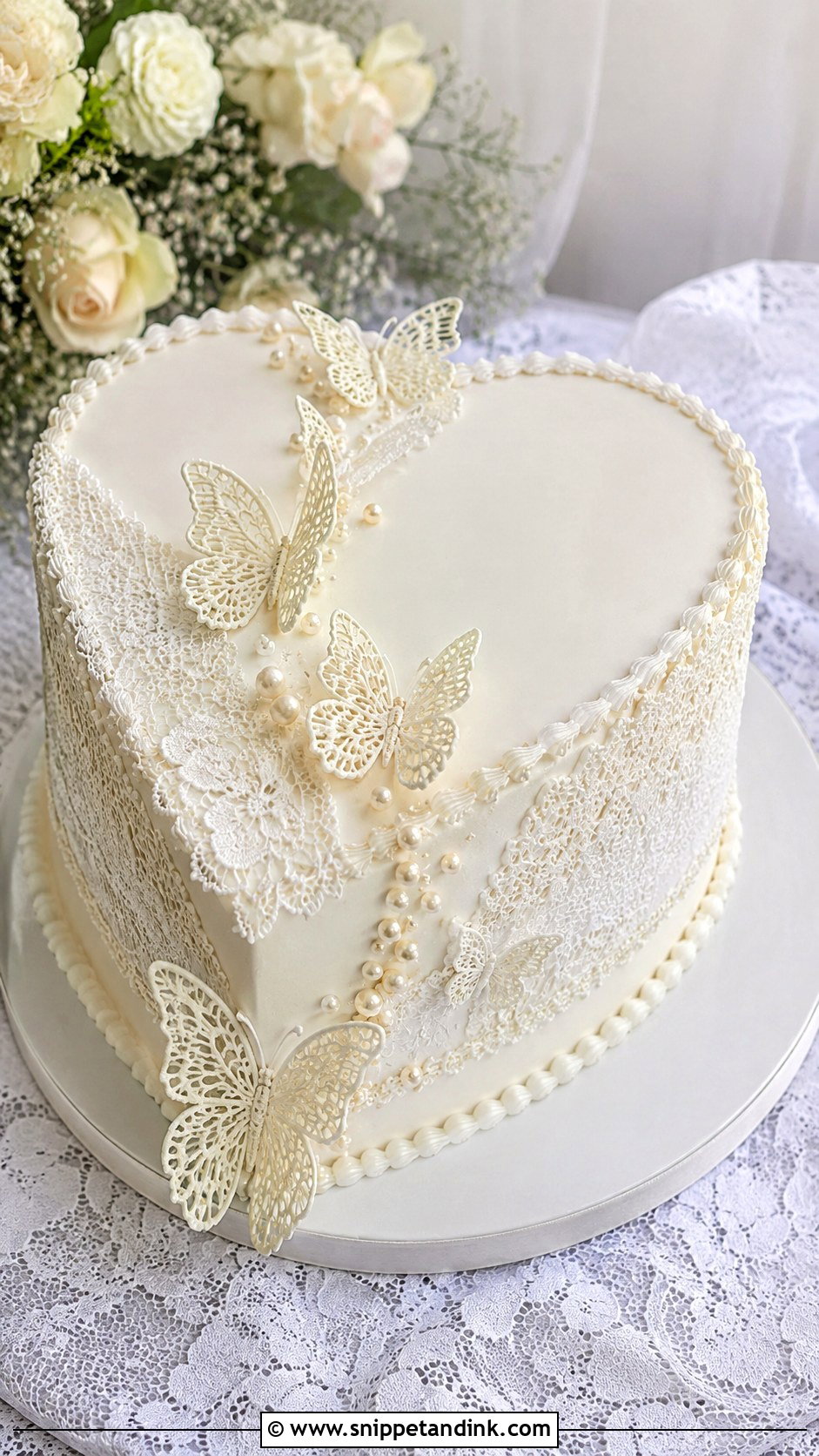 Lace Butterfly Heart Wedding Cake - Snippet and Ink - 20 Butterfly Heart Cake Ideas for Wedding