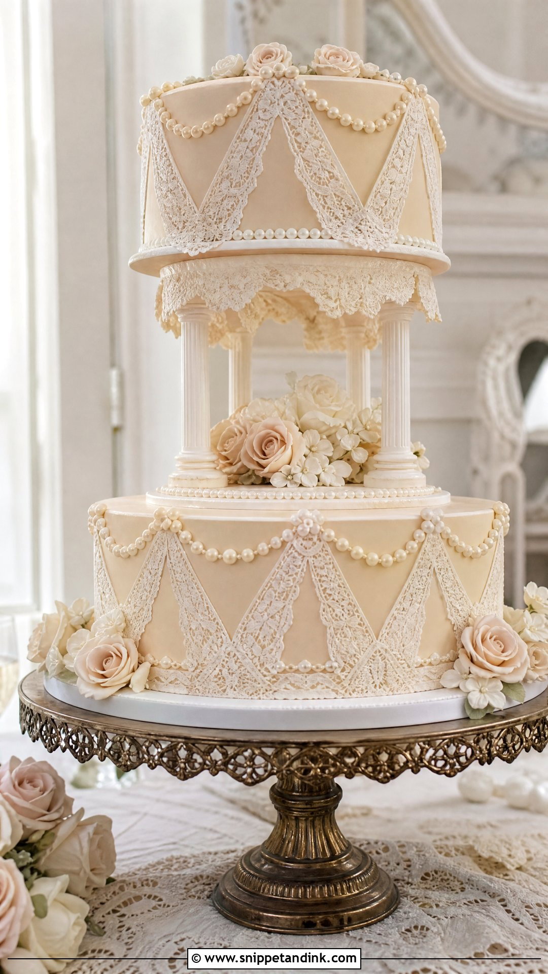 Lace Carousel Wedding Cake - Snippet and Ink - 30 Carousel Cake Ideas for Wedding