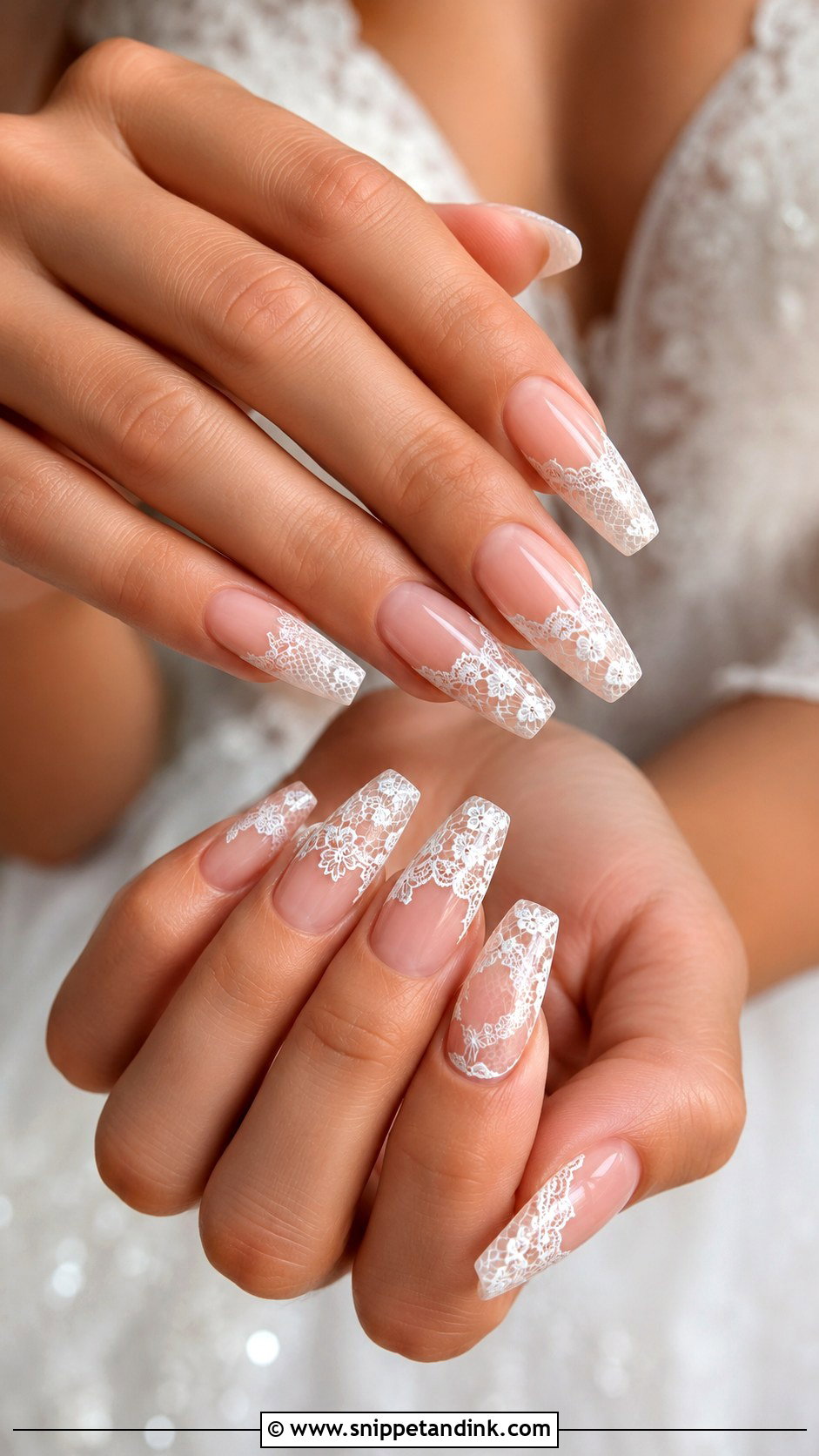 Lace Coffin Bridal Nails - Snippet and Ink - 20 Coffin Bridal Nails