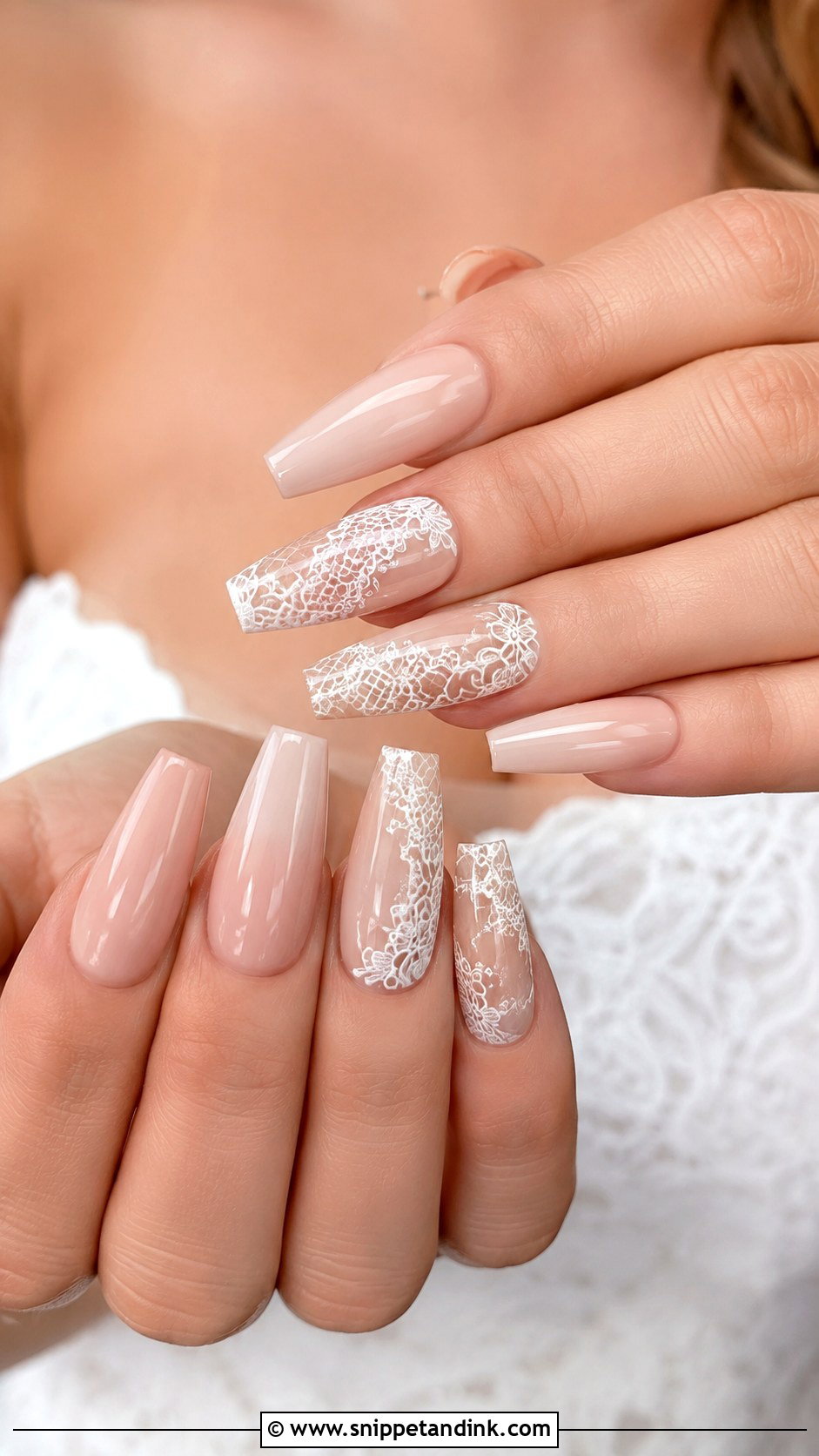 Lace Coffin Engagement Nails - Snippet and Ink - 20 Coffin Engagement Nails