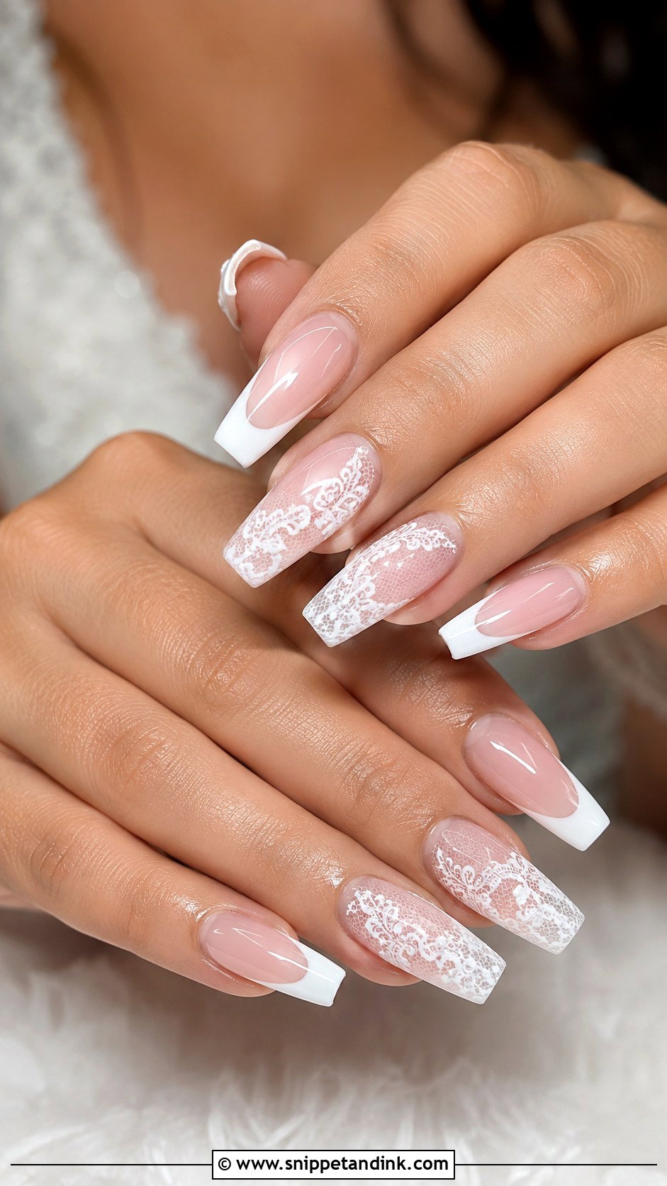 Lace Coffin Wedding Nails - Snippet and Ink - 20 Coffin Wedding Nails for Bride
