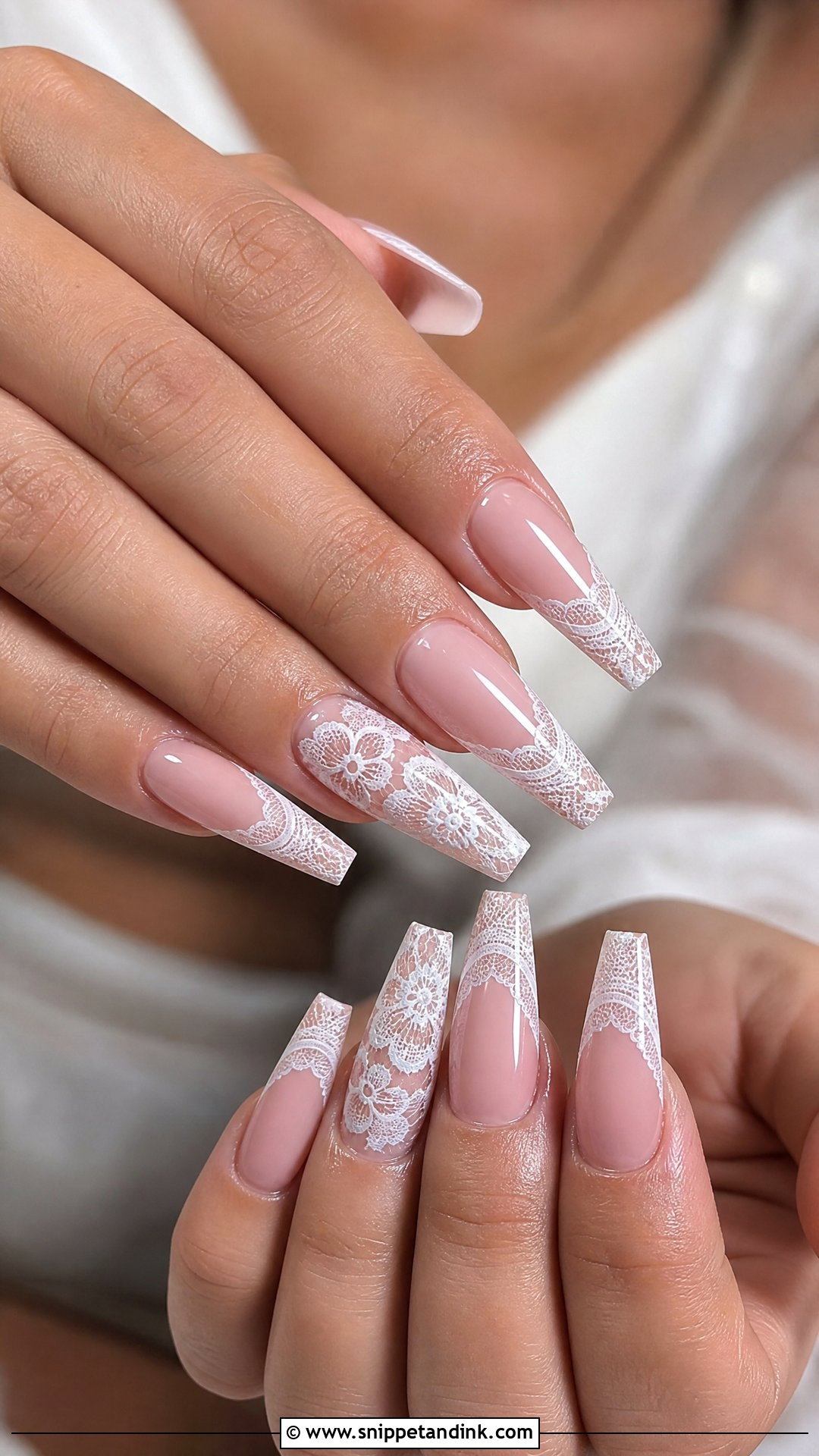 Lace Coffin Wedding Nails - Snippet and Ink - 25 Coffin Wedding Nails