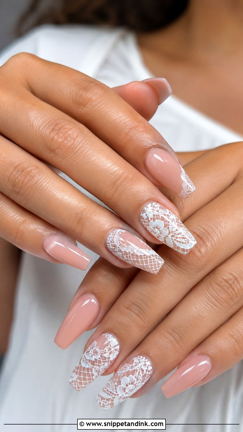 Lace Coffin Wedding Nails - Snippet and Ink - 20 Coffin Shape Wedding Nails