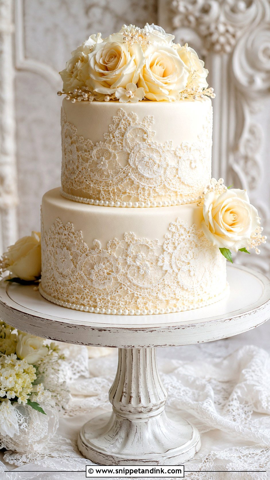 Lace Double Decker Wedding Cake - Snippet and Ink - 20 Double Decker Cake Design Ideas for Wedding