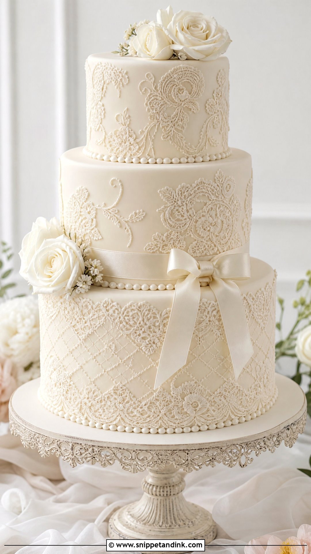 Lace Dummy Wedding Cake - Snippet and Ink - 25 Dummy Cake Ideas for Wedding