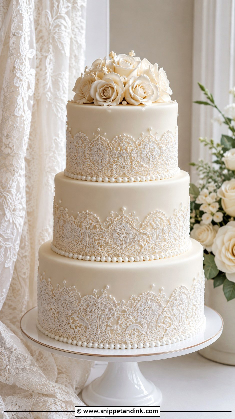 Lace Embroidery Wedding Cake - Snippet and Ink - 20 Embroidery Cake Design Ideas for Wedding