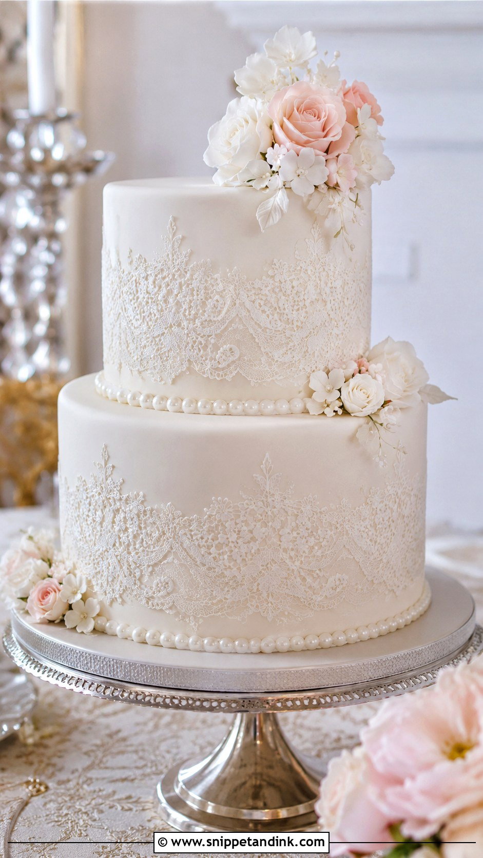 Lace Engagement Cake - Snippet and Ink - 20 Classy Engagement Cake Designs