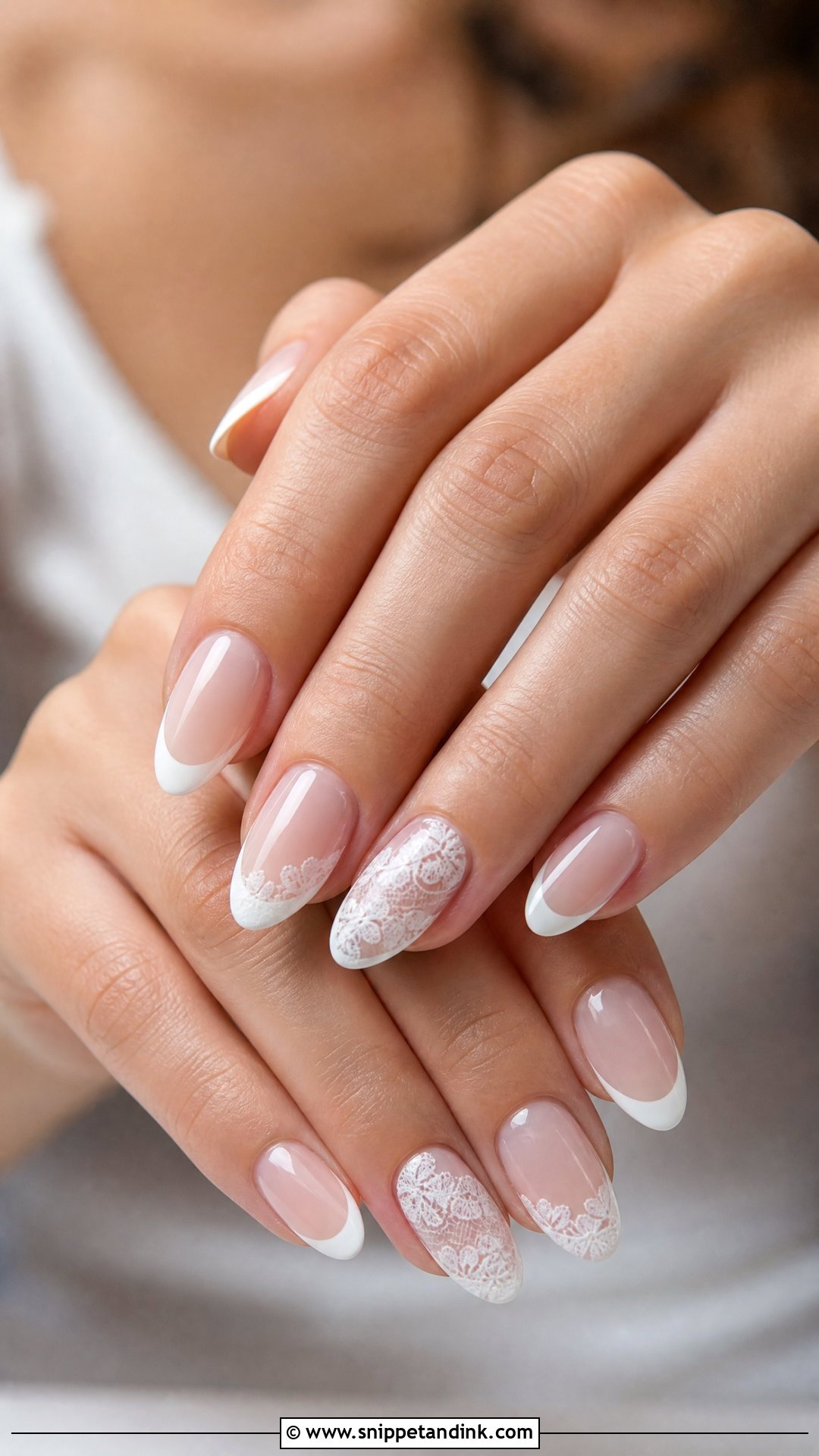 Lace French Bridal Nails - Snippet and Ink - 25 French Bridal Nails