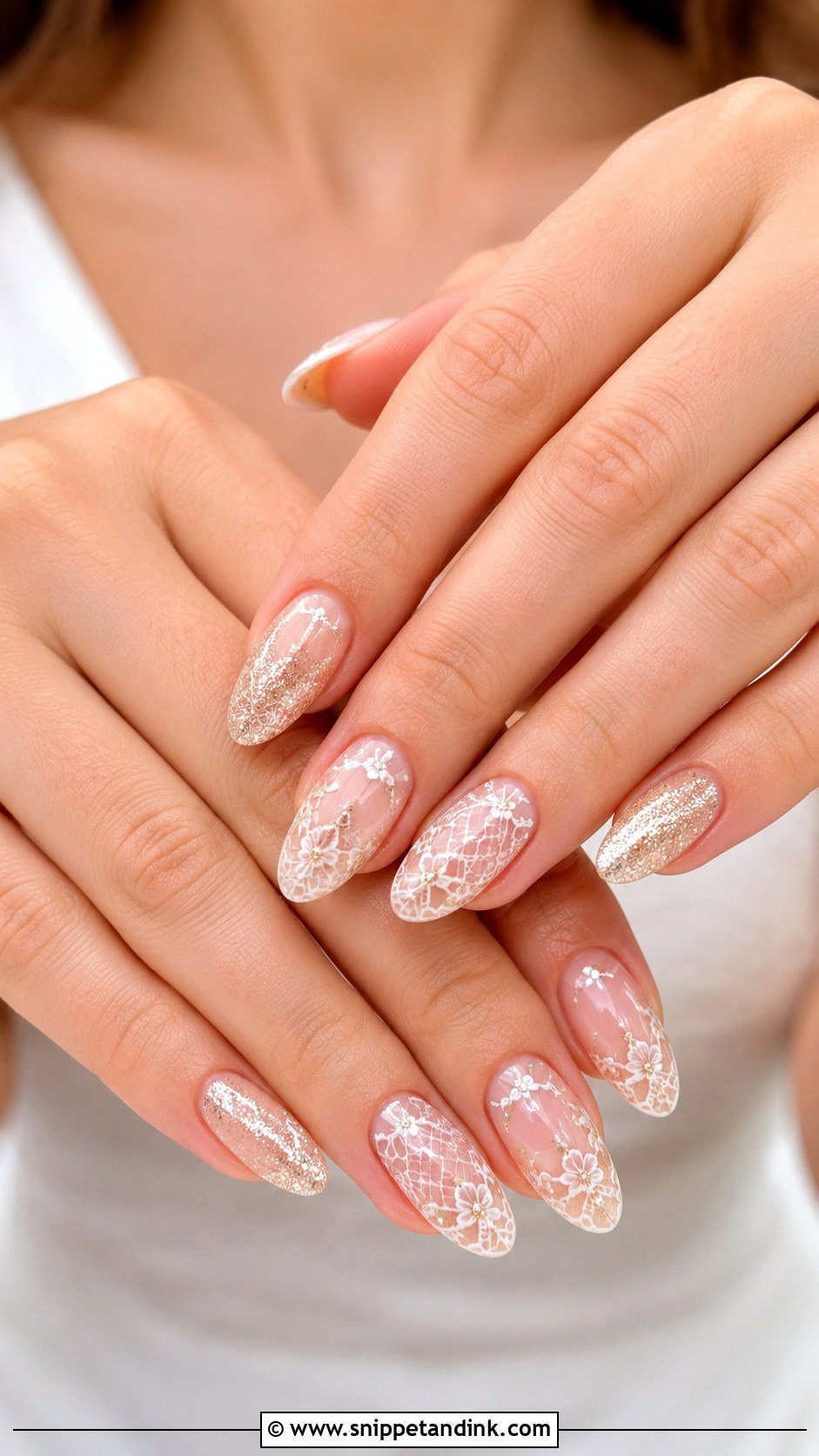 Lace Glitter Bridal Nails - Snippet and Ink - 20 Glitter Bridal Nails