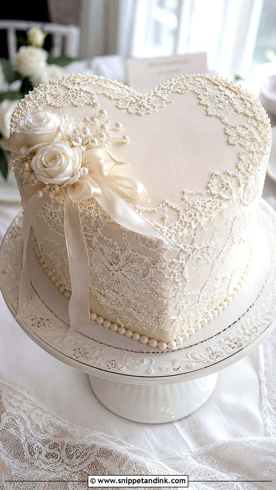 Lace Heart Shaped Wedding Cake - Snippet and Ink - 20 Heart Shaped Wedding Cakes