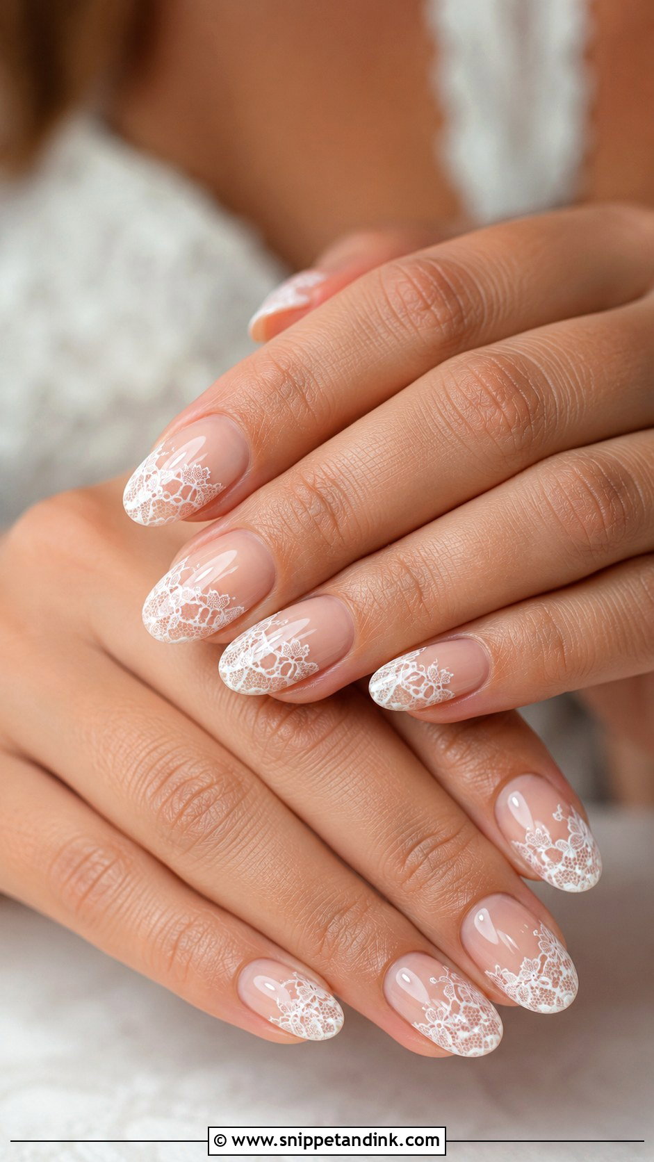 Lace Oval Wedding Nails - Snippet and Ink - 20 Oval Wedding Nails