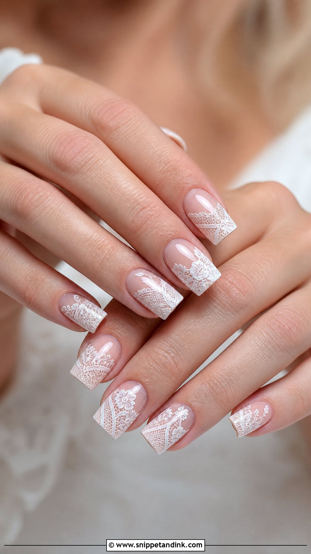 Lace Square Bridal Nails - Snippet and Ink - 25 Square Bridal Nails