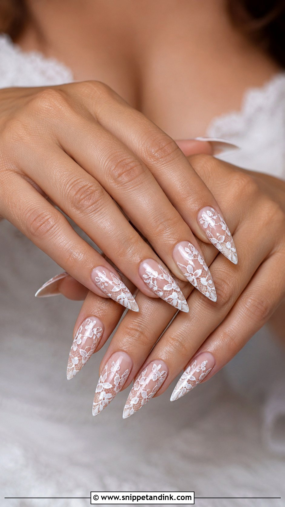 Lace Stiletto Wedding Nails - Snippet and Ink - 20 Stiletto Wedding Nails