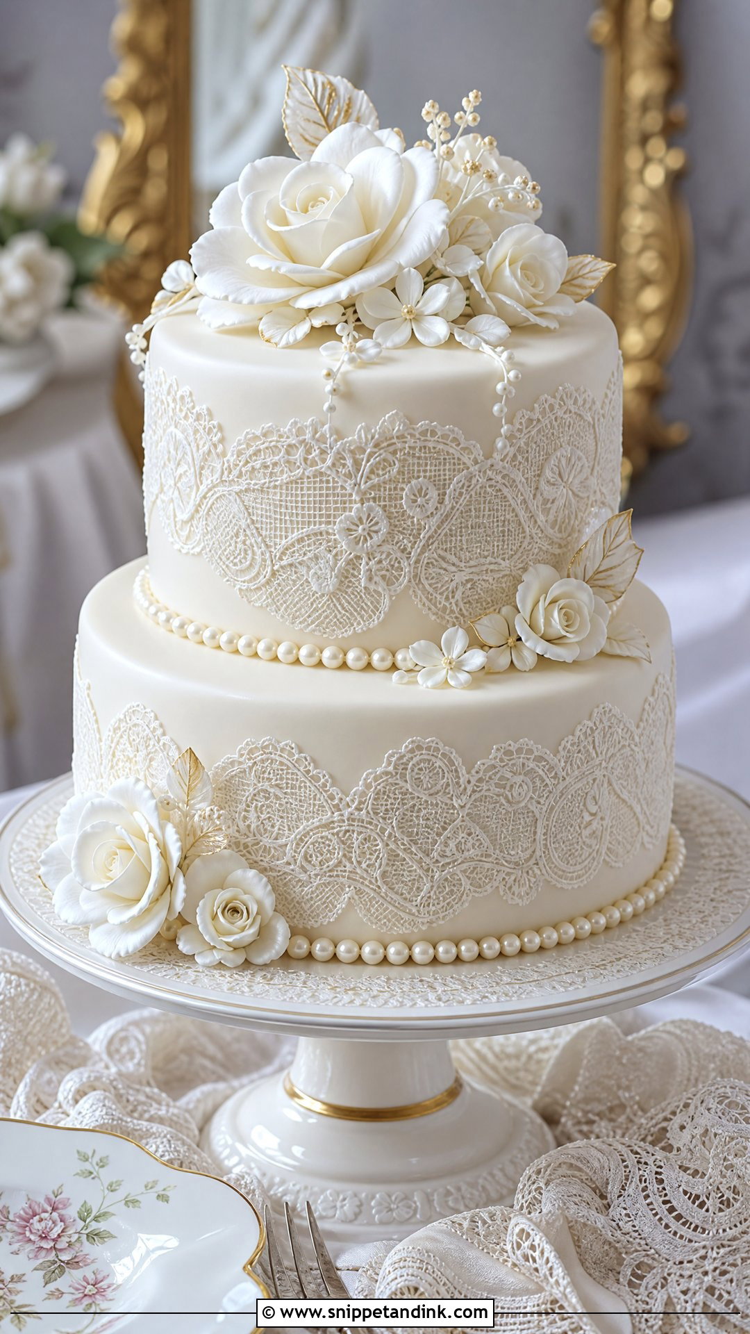Lace Wedding Anniversary Cake - Snippet and Ink - 30 Wedding Anniversary Cake Design Ideas