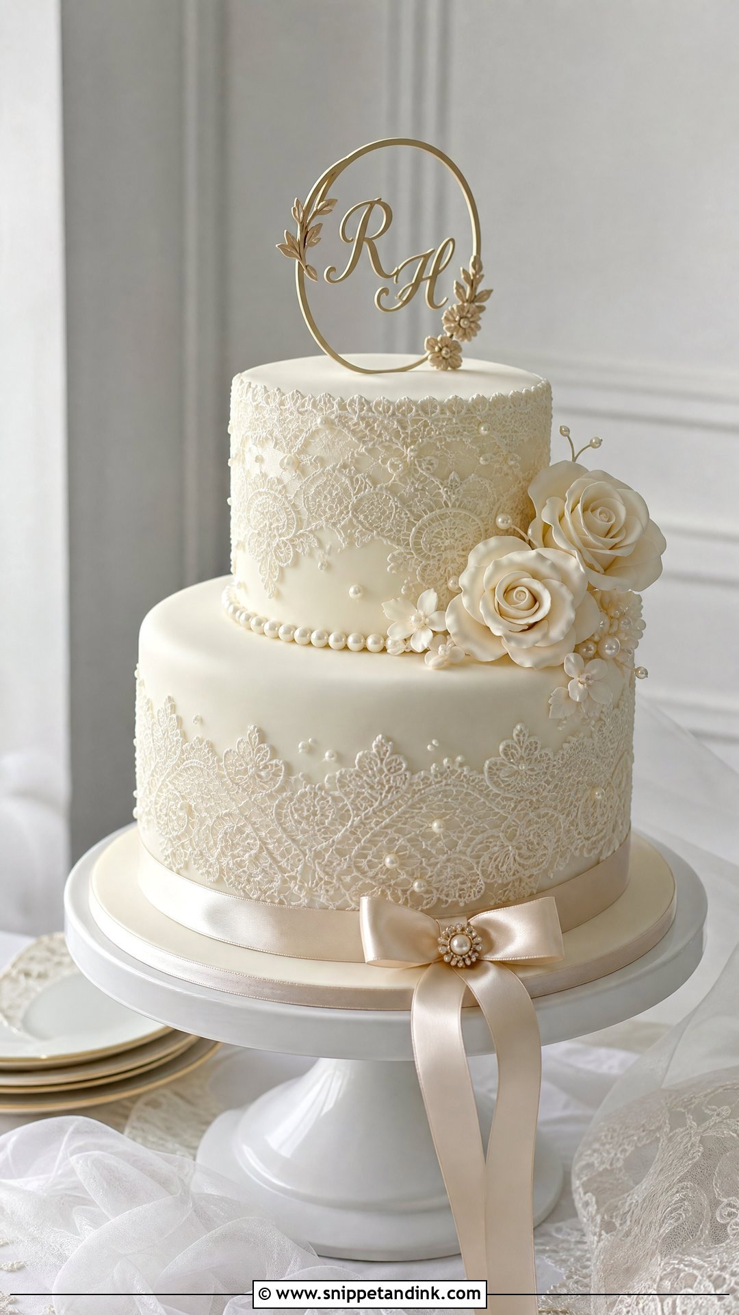 Lace Wedding Anniversary Cake - Snippet and Ink - 35 Wedding Anniversary Cake Ideas