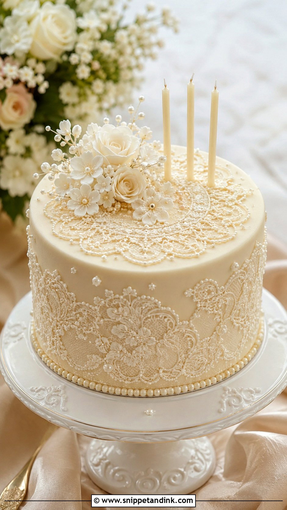 Lace Wedding Birthday Cake - Snippet and Ink - 20 Wedding Birthday Cake Ideas