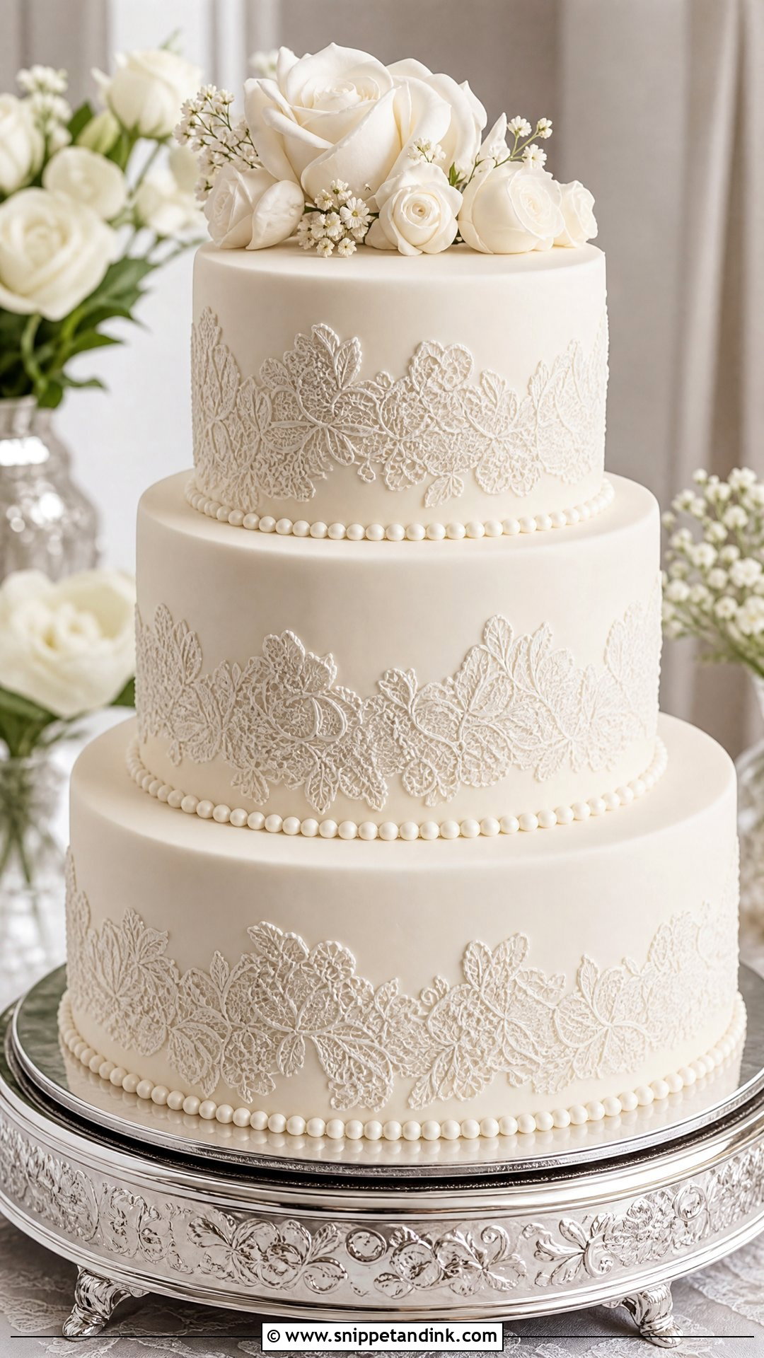 Lace Wedding Cake - Snippet and Ink - 20 Pattern Cake Ideas for Wedding