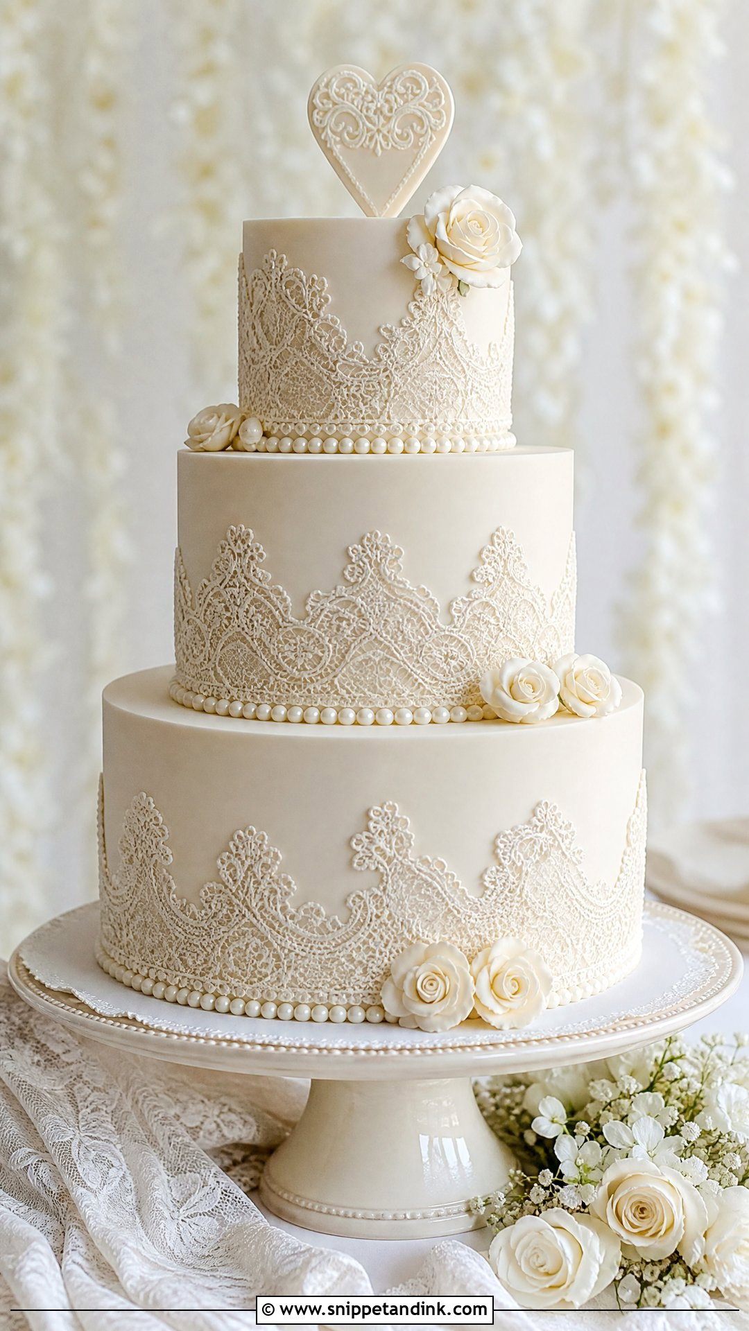 Lace Wedding Cake - Snippet and Ink - 25 Love Theme Cake Ideas for Wedding