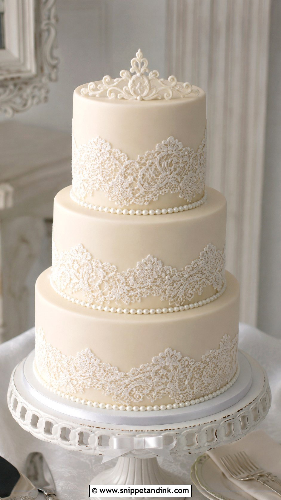 Lace Wedding Cake - Snippet and Ink - 25 Wedding Cakes No Flowers