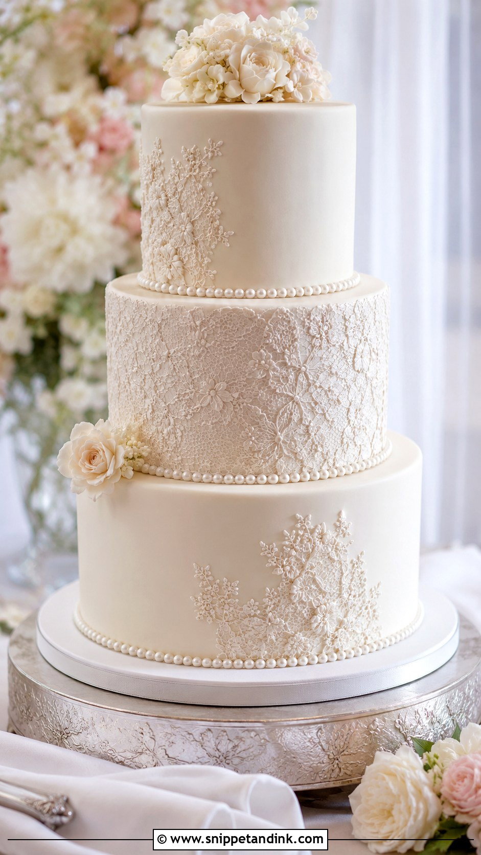 Lace Wedding Cake - Snippet and Ink - 20 Feminine Cake Ideas for Wedding
