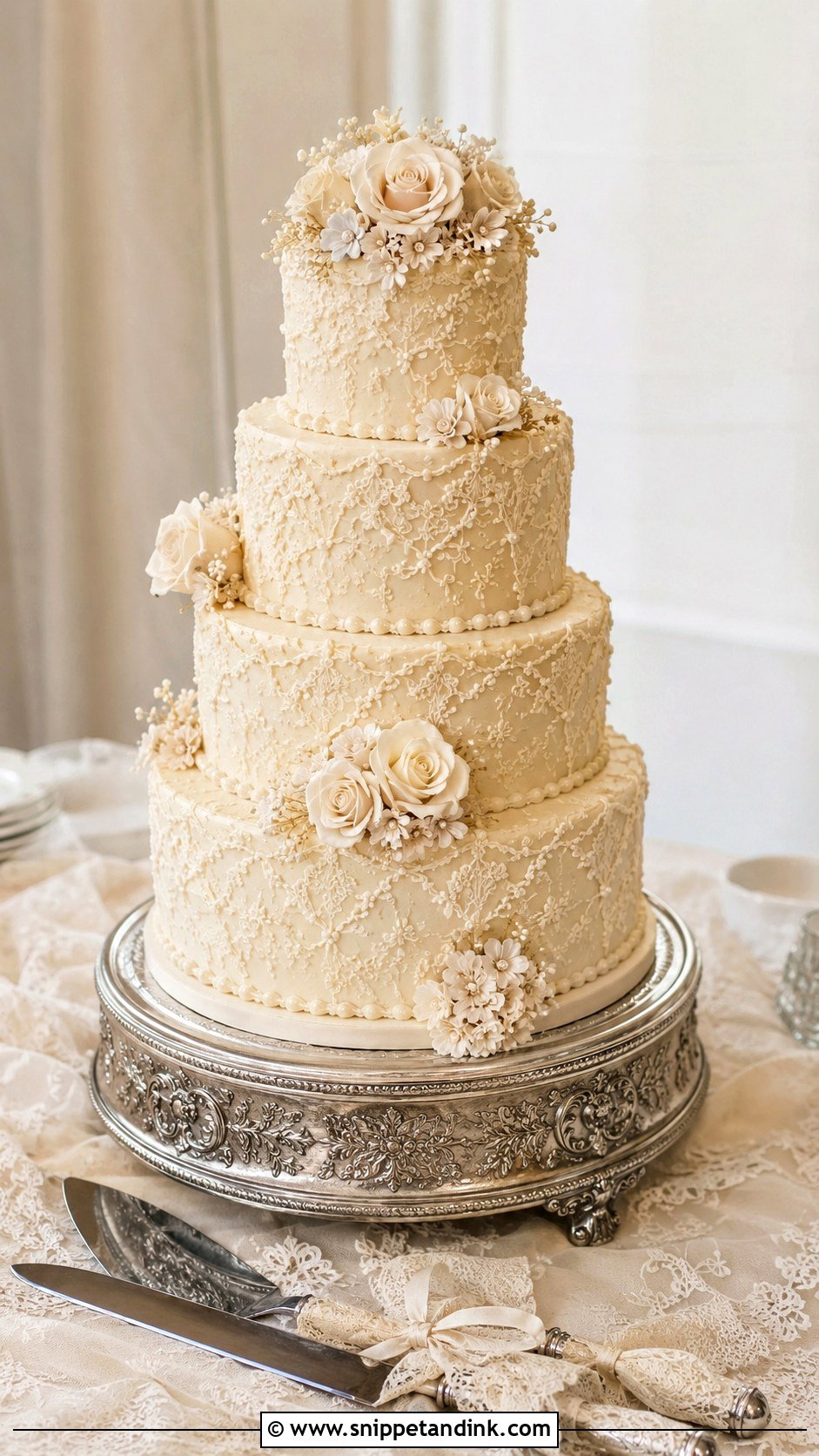 Lace Wedding Cake Knife With Vintage Wedding Cake - Snippet and Ink - 30 Wedding Cake Knife Decoration Ideas