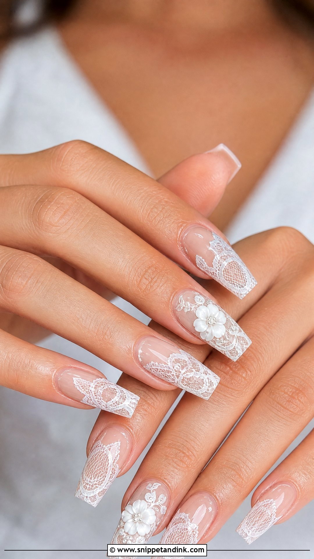 Lace Wedding Nails With 3D Flowers - Snippet and Ink - 25 Lace Wedding Nails