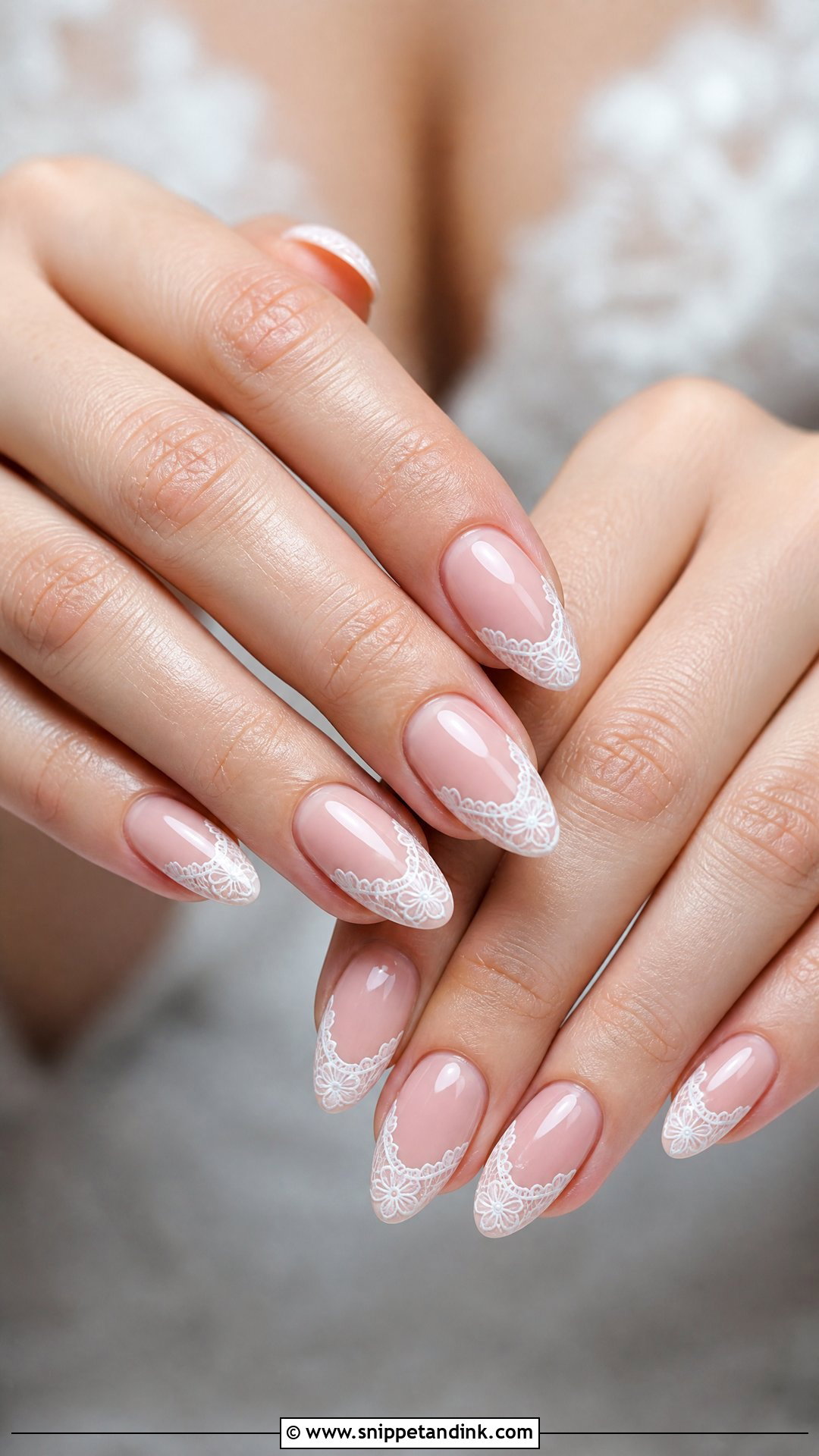 Lace Wedding Nails With Blush Base - Snippet and Ink - 25 Lace Wedding Nails