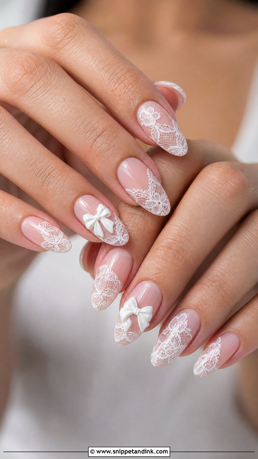 Lace Wedding Nails With Bow Detail - Snippet and Ink - 25 Lace Wedding Nails