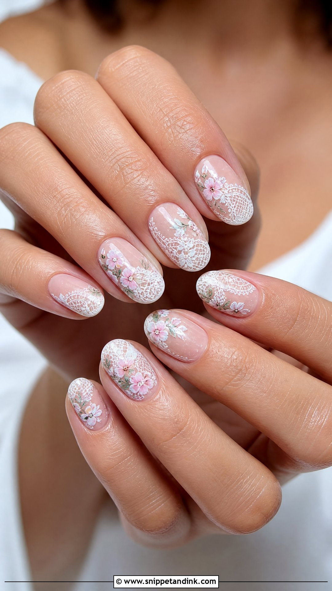 Lace Wedding Nails With Floral Art - Snippet and Ink - 25 Lace Wedding Nails