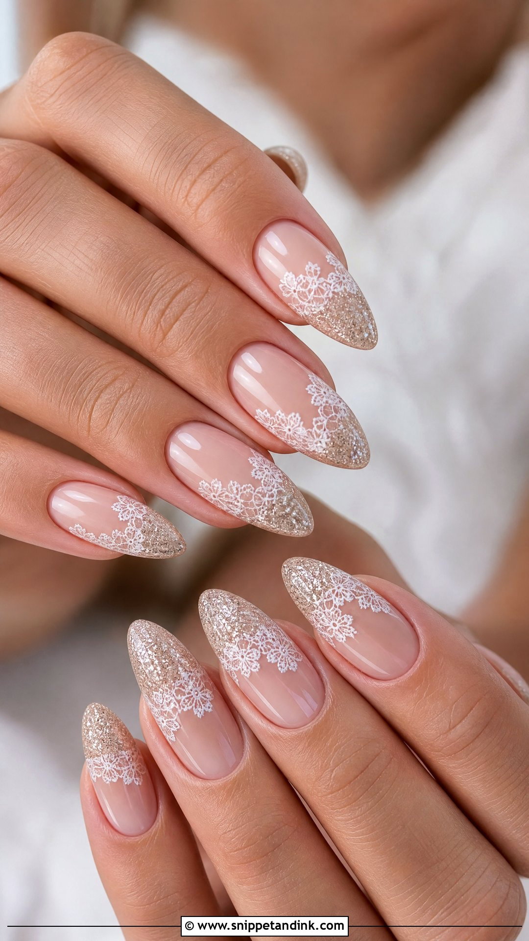 Lace Wedding Nails With Glitter Ombre - Snippet and Ink - 25 Lace Wedding Nails